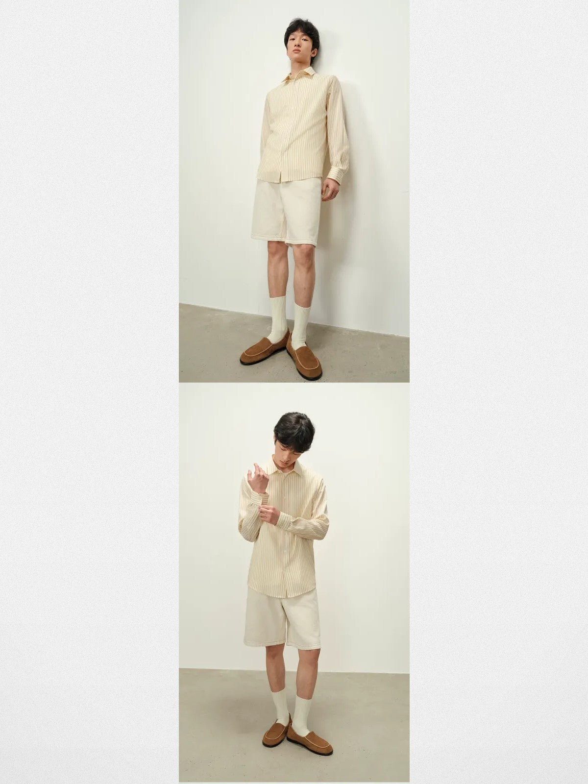 ROYA Striped Lyocell Silk Blend Shirt in Yellow - On Model