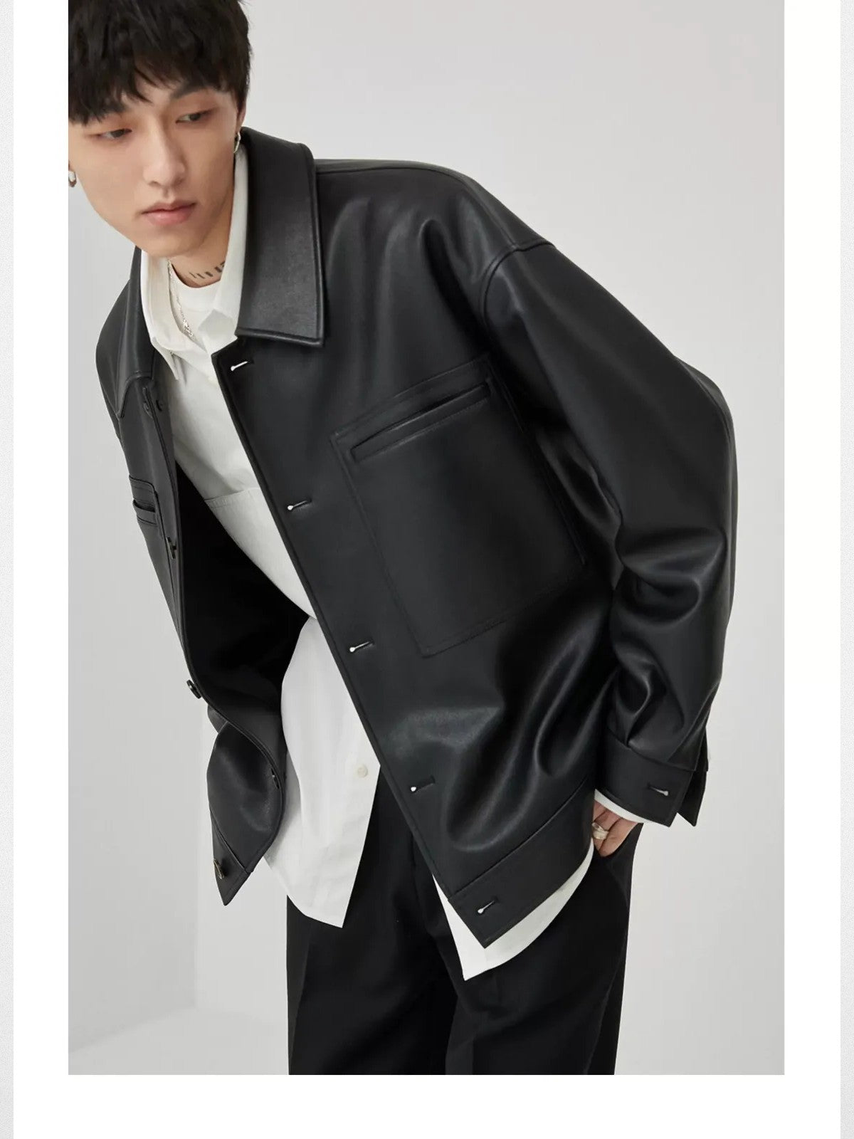 NANS Soft Faux Leather Jacket in Black - On Model