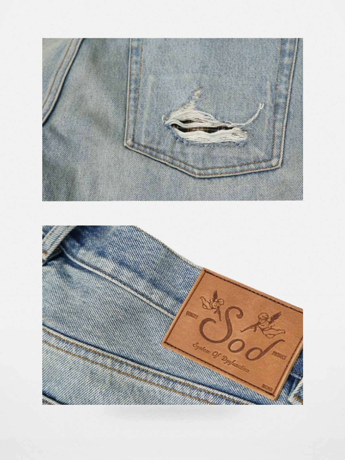 SOD Co. Patchwork Velvet Plaid Flare Jeans in Blue - Detail