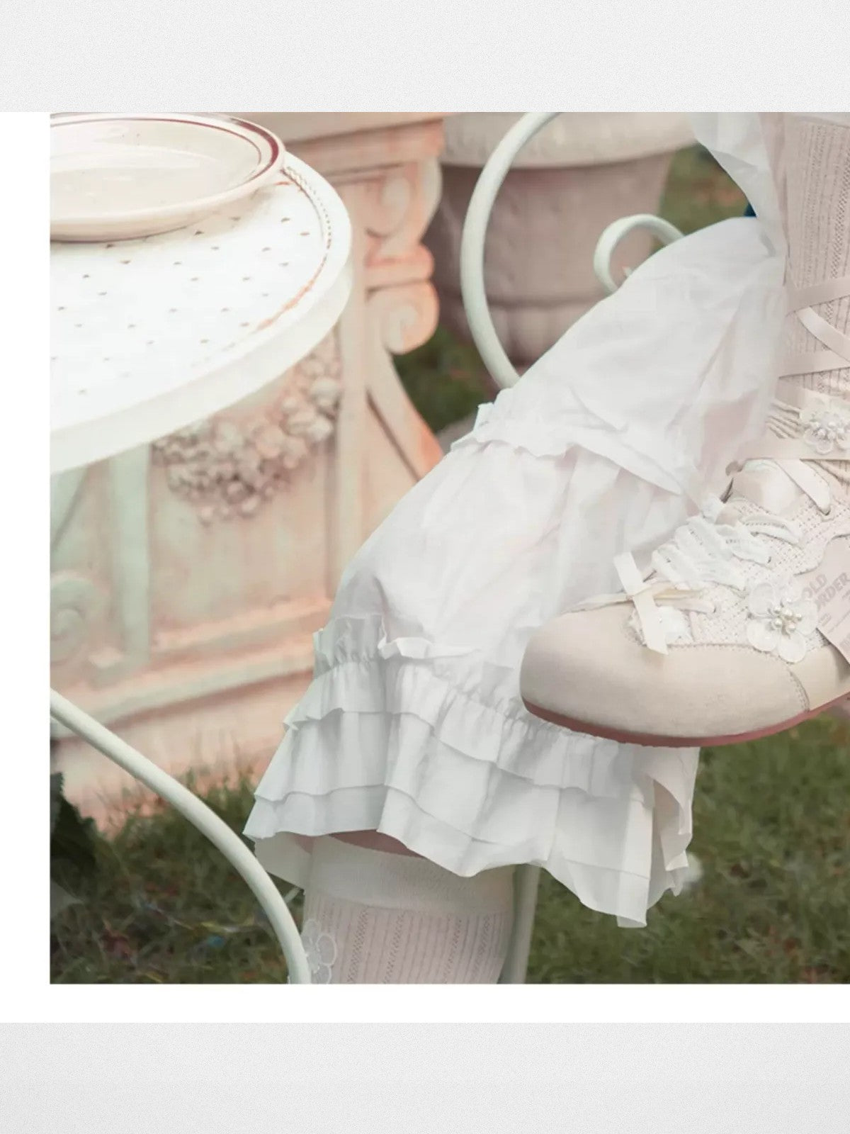 OLDORDER Puffy Suede Lace Mules in Beige - Lifestyle