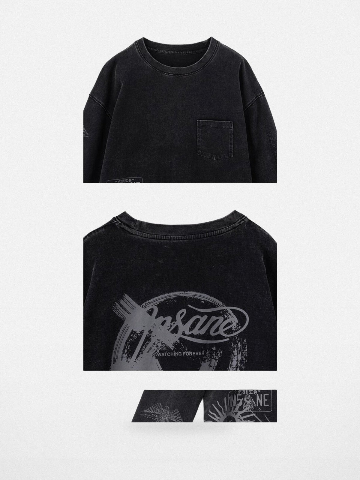 ACSENSE STUDIO Acid Wash Graphic Long Sleeve T Shirt in Gray - Detail