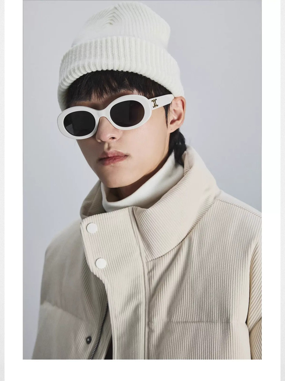 NANS Corduroy Down Puffer Jacket in White - On Model