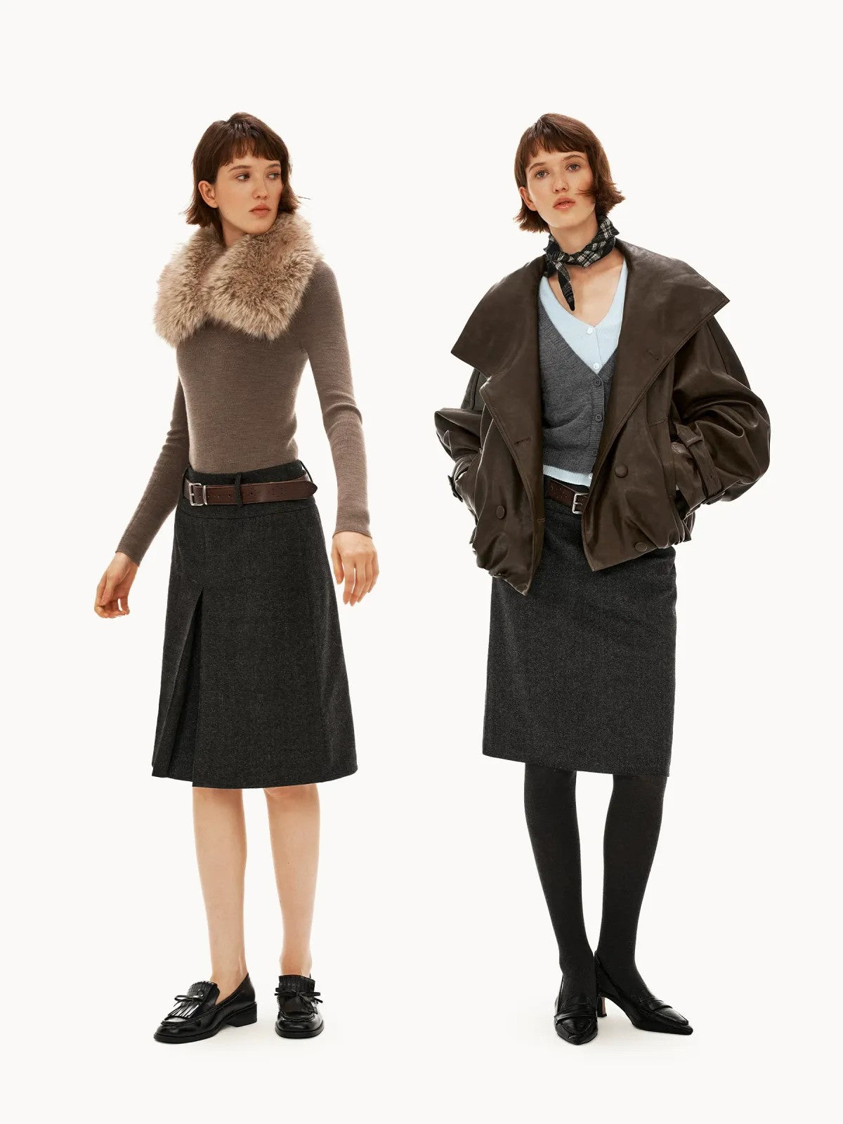 PUKI Reversible Wool Blend Midi Skirt in Gray - On Model