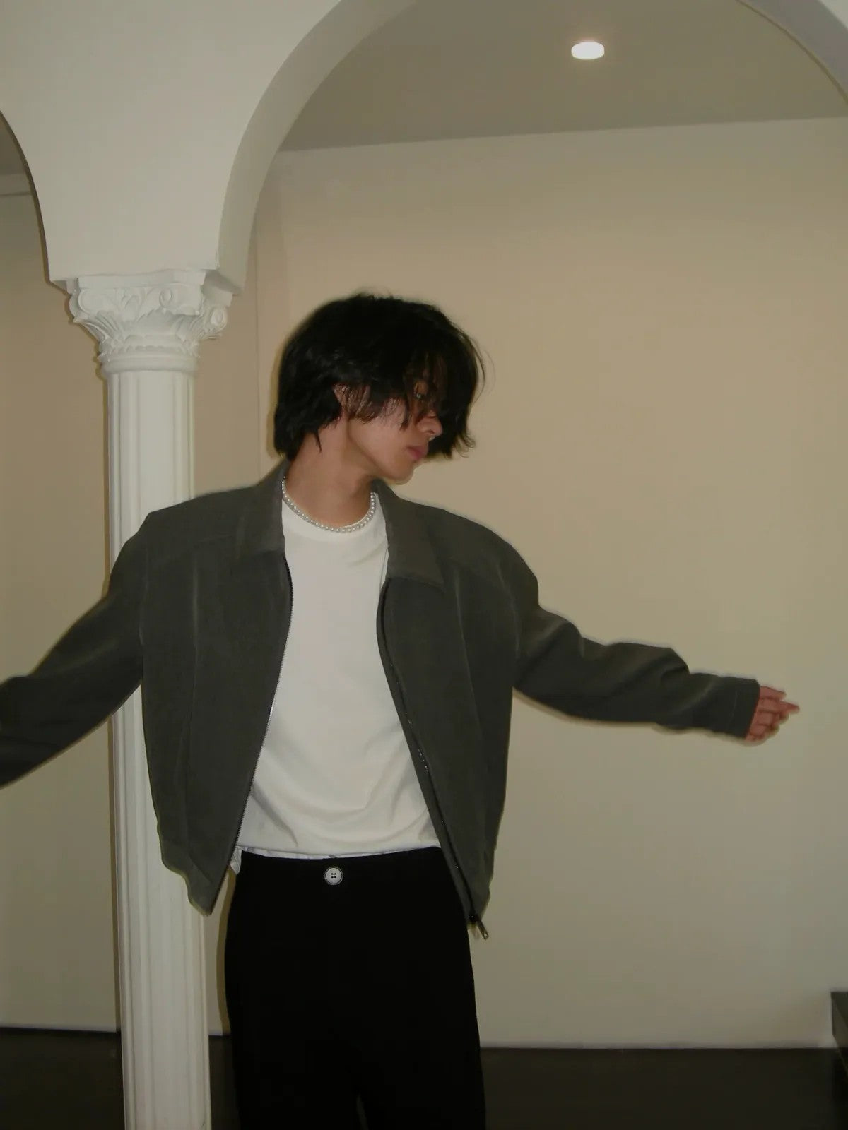 AFterTaste Cropped Anti Wrinkle Zip Jacket in Olive - On Model