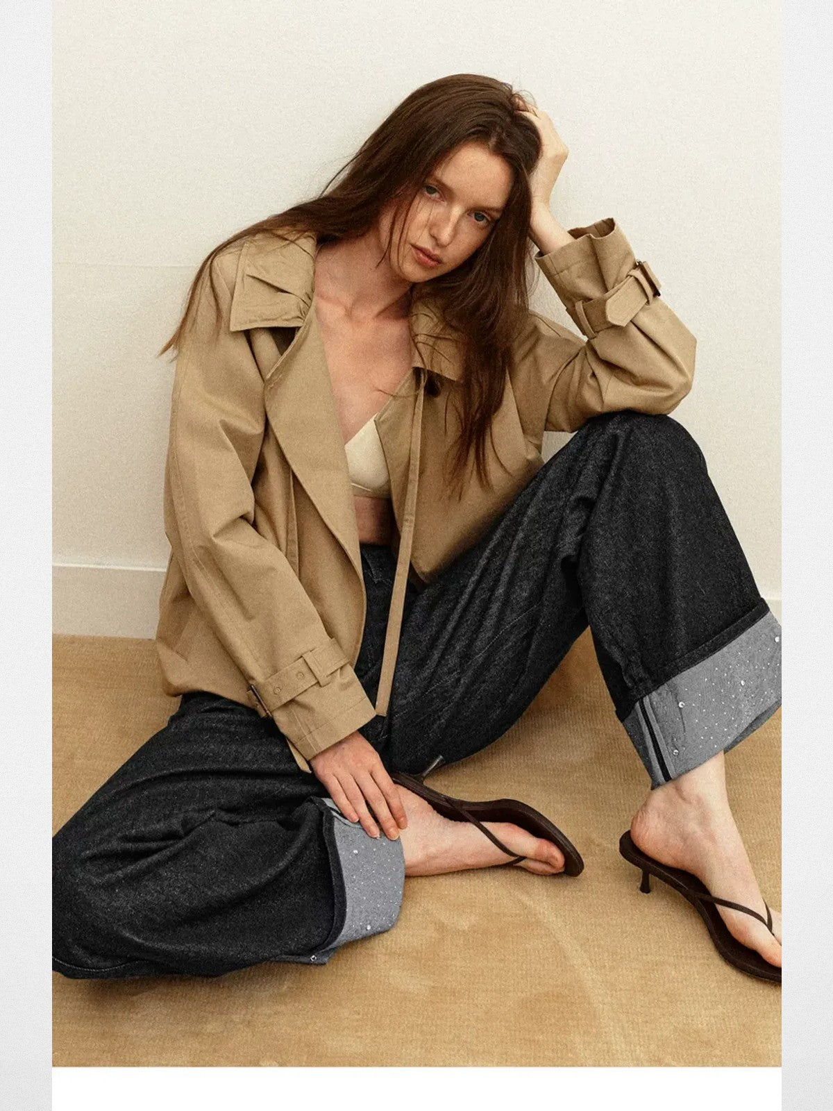 PUKI Rhinestone Cuff Curved Leg Jeans in Blue - On Model