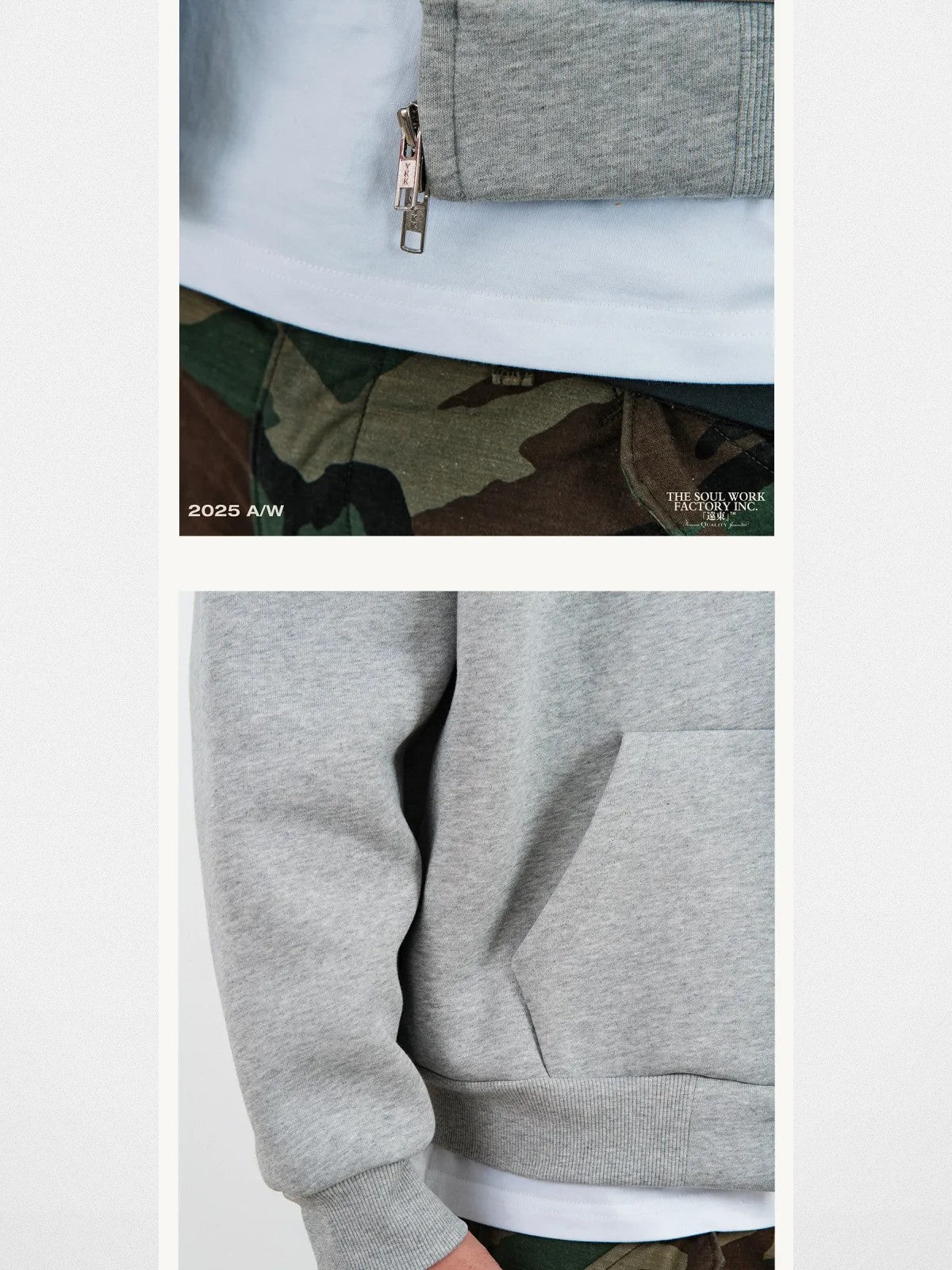 SWFI Far East 600g Heavyweight Cotton Zip Hoodie in Gray - Detail