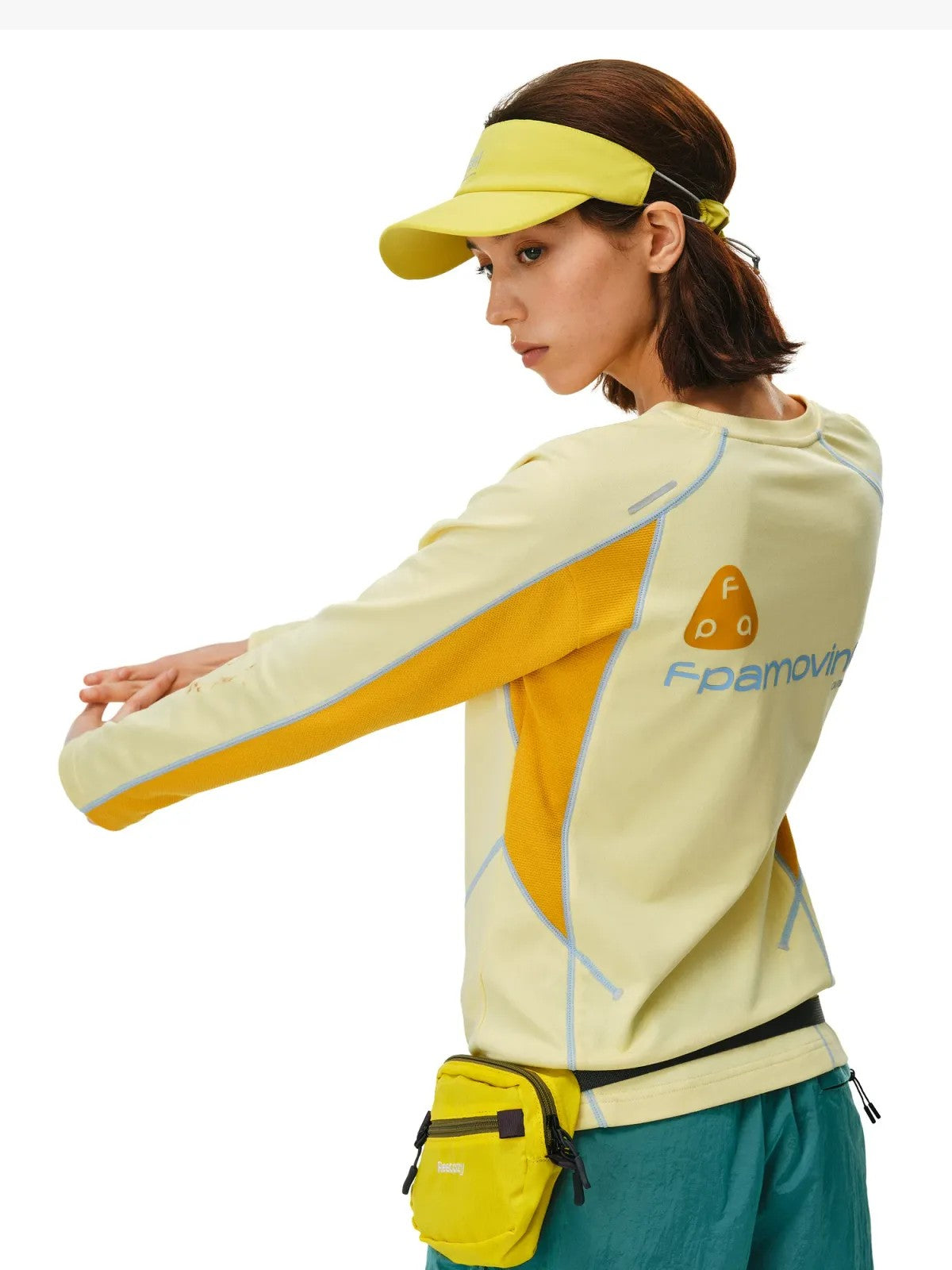 FPA Panelled Color Block Long Sleeve Tee in Yellow - On Model