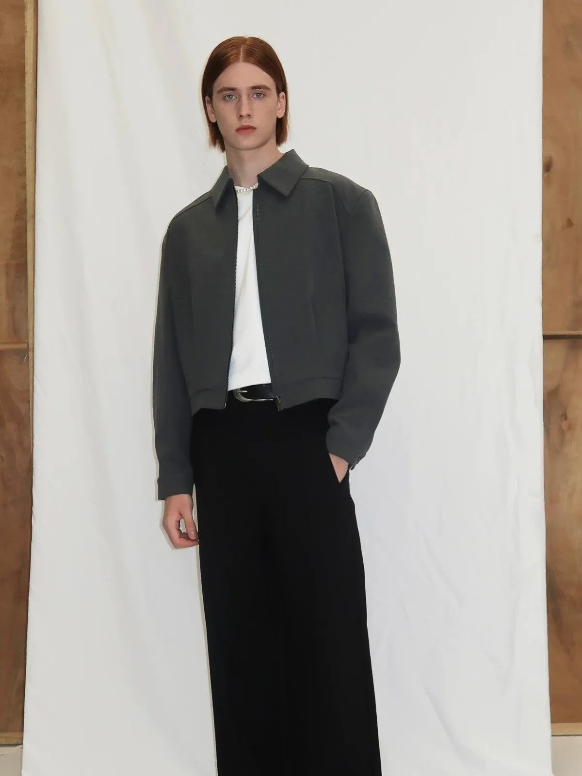 AFterTaste Cropped Anti Wrinkle Zip Jacket in Olive - On Model