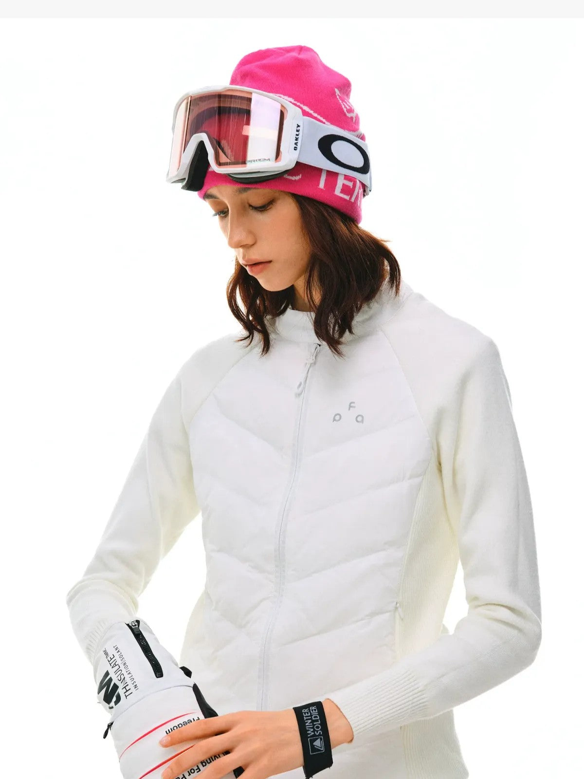 FPA Knit Sleeve Puffer Jacket in White - On Model