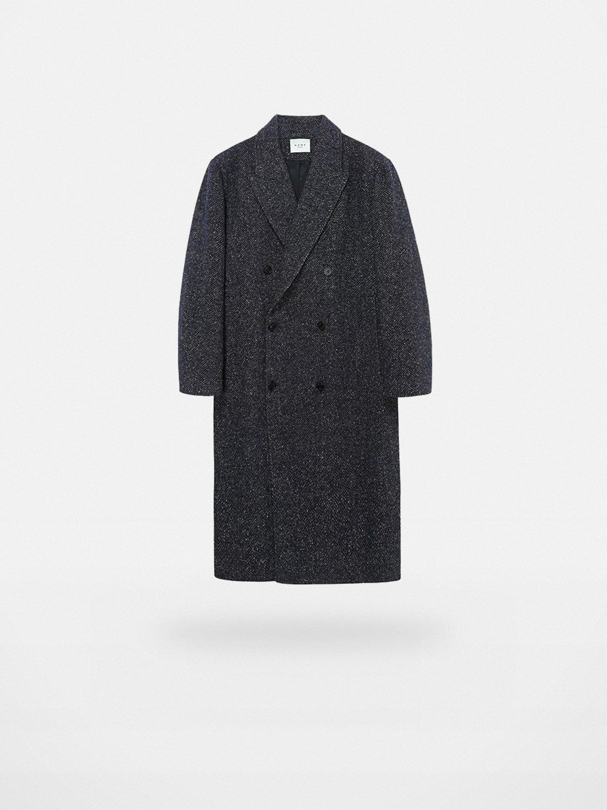 NANS Double Breasted Peak Lapel Wool Coat in Navy Blue