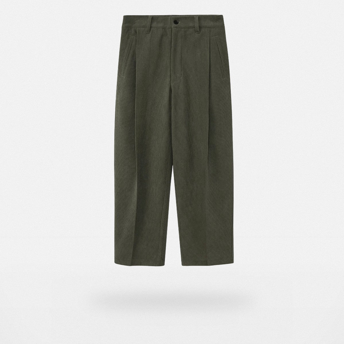 NANS Pleated Corduroy Cropped Trousers in Green