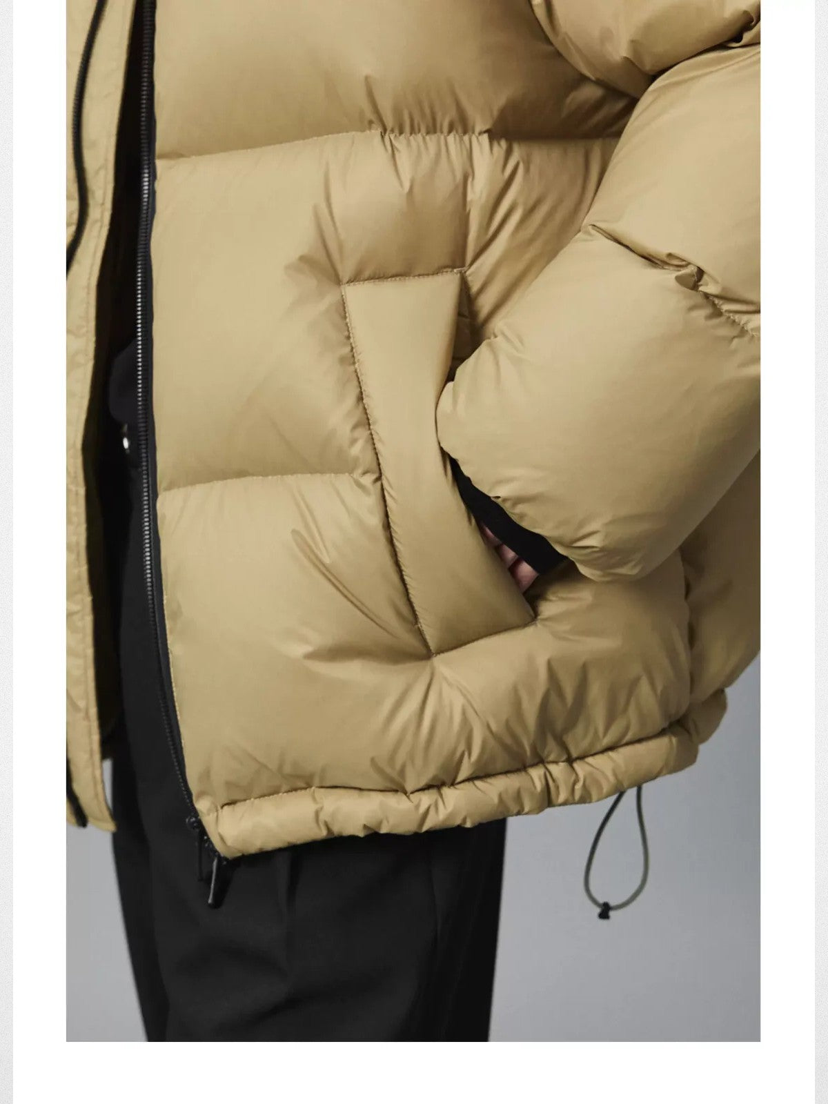 NANS Heavyweight Nylon Down Puffer in Beige - On Model