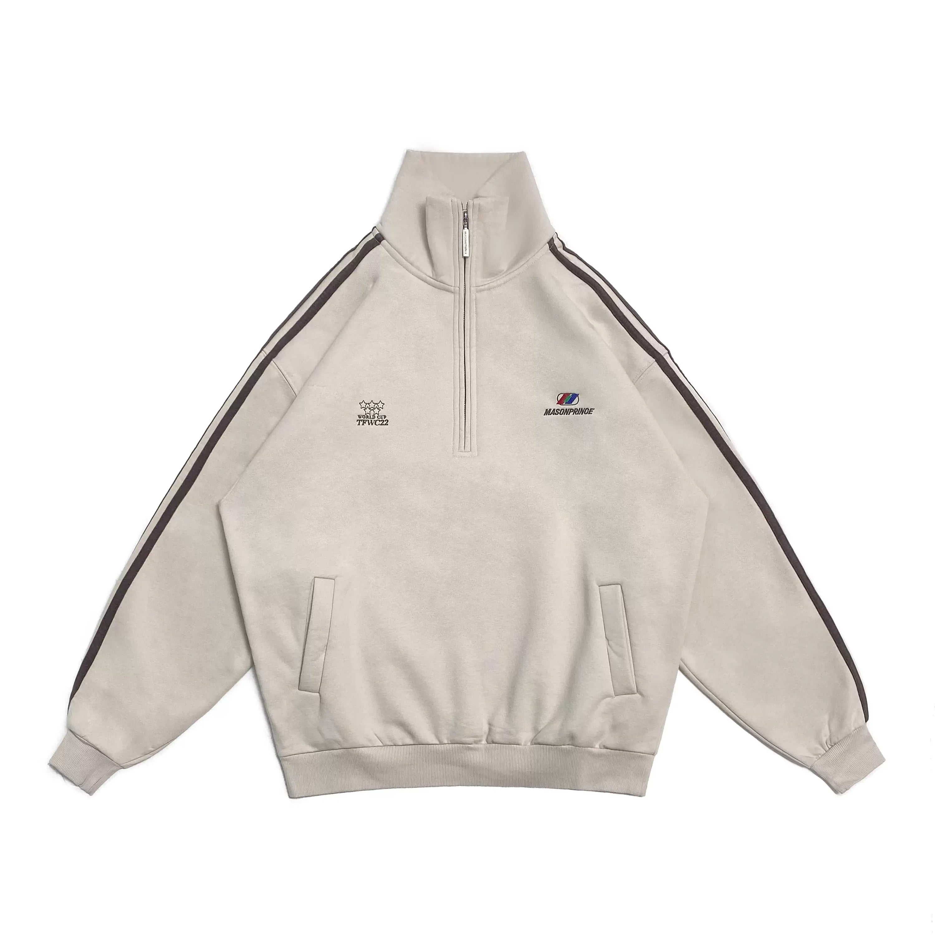 MASONPRINCE Men's Fleece-Lined Quarter-Zip Striped Sweatshirt