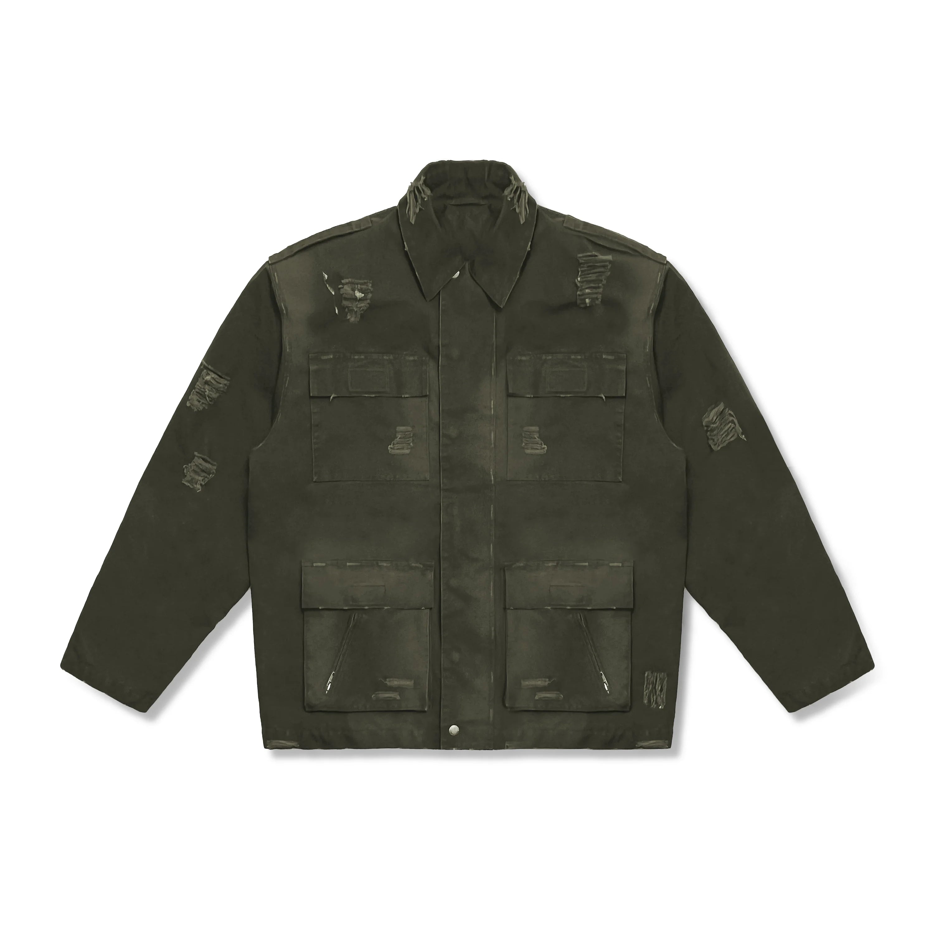 MASONPRINCE Men's Distressed Utility Jacket with Flap Pockets