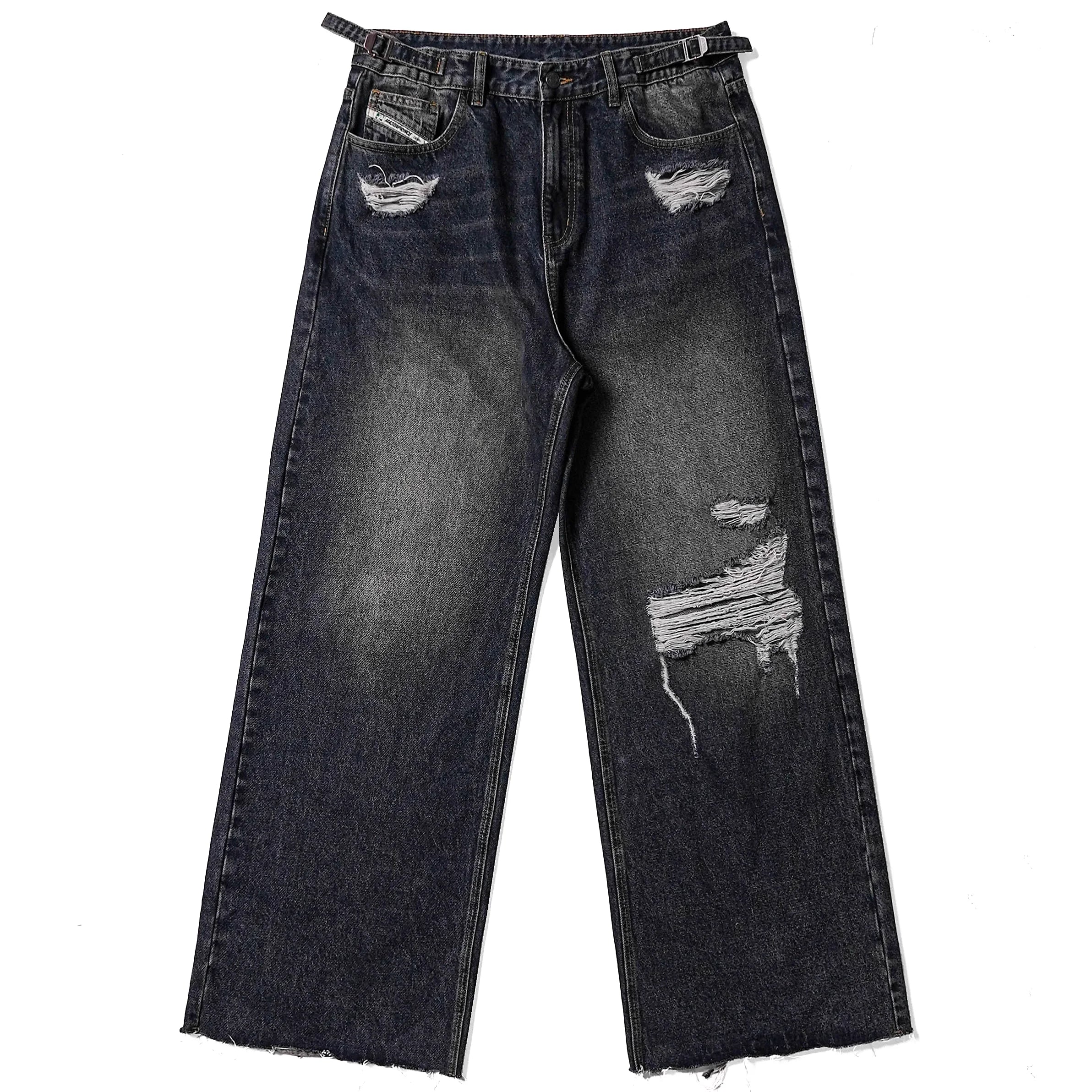 MASONPRINCE Women's Black Distressed Wide-Leg Jeans