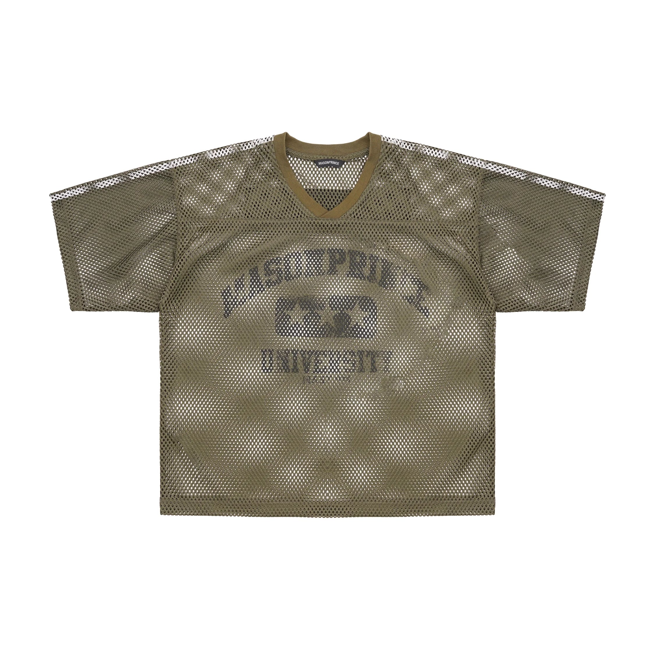 MASONPRINCE No.8 V-Neck Mesh Jersey with Red Accents