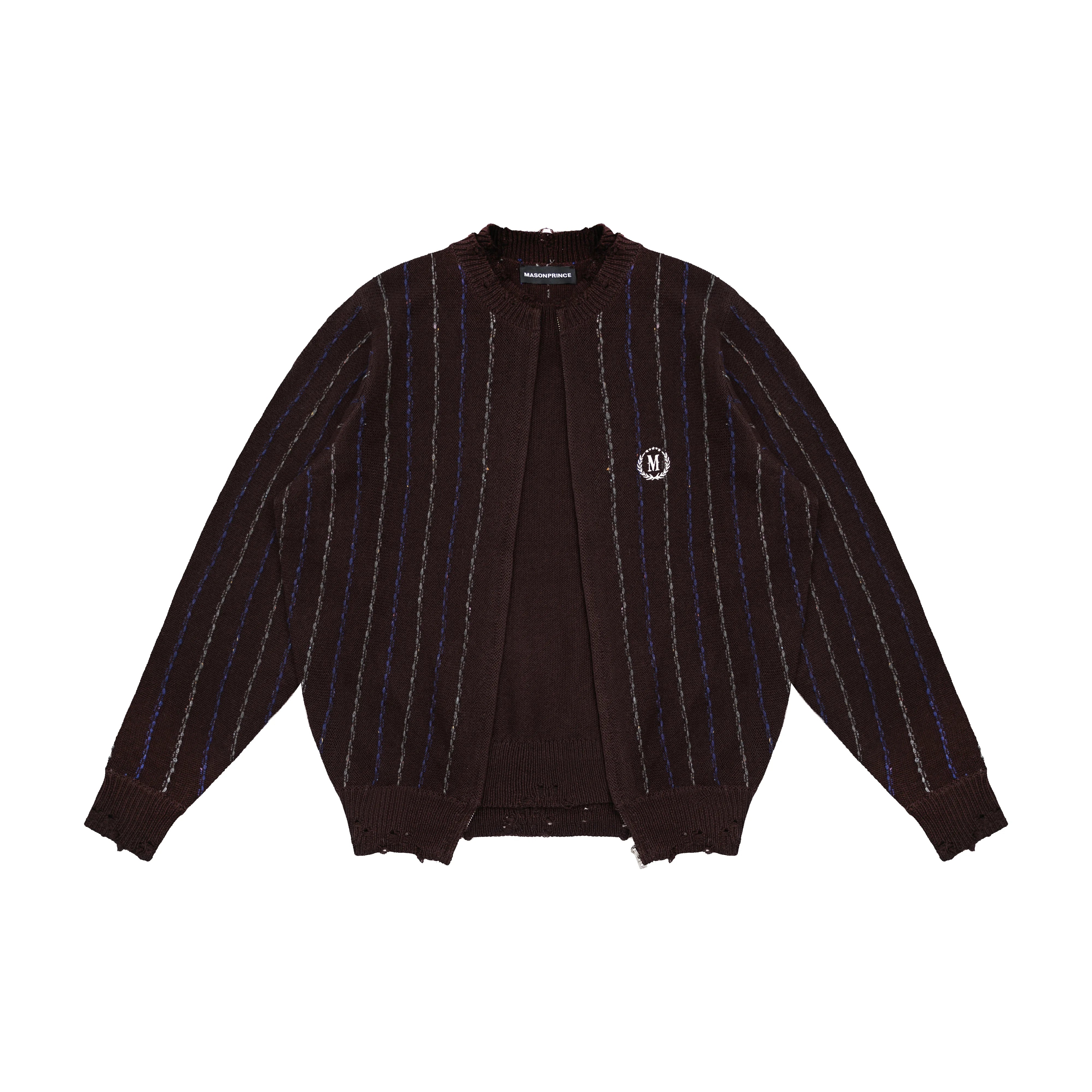 MASONPRINCE Vintage Striped Faux Two-Piece Knit Cardigan