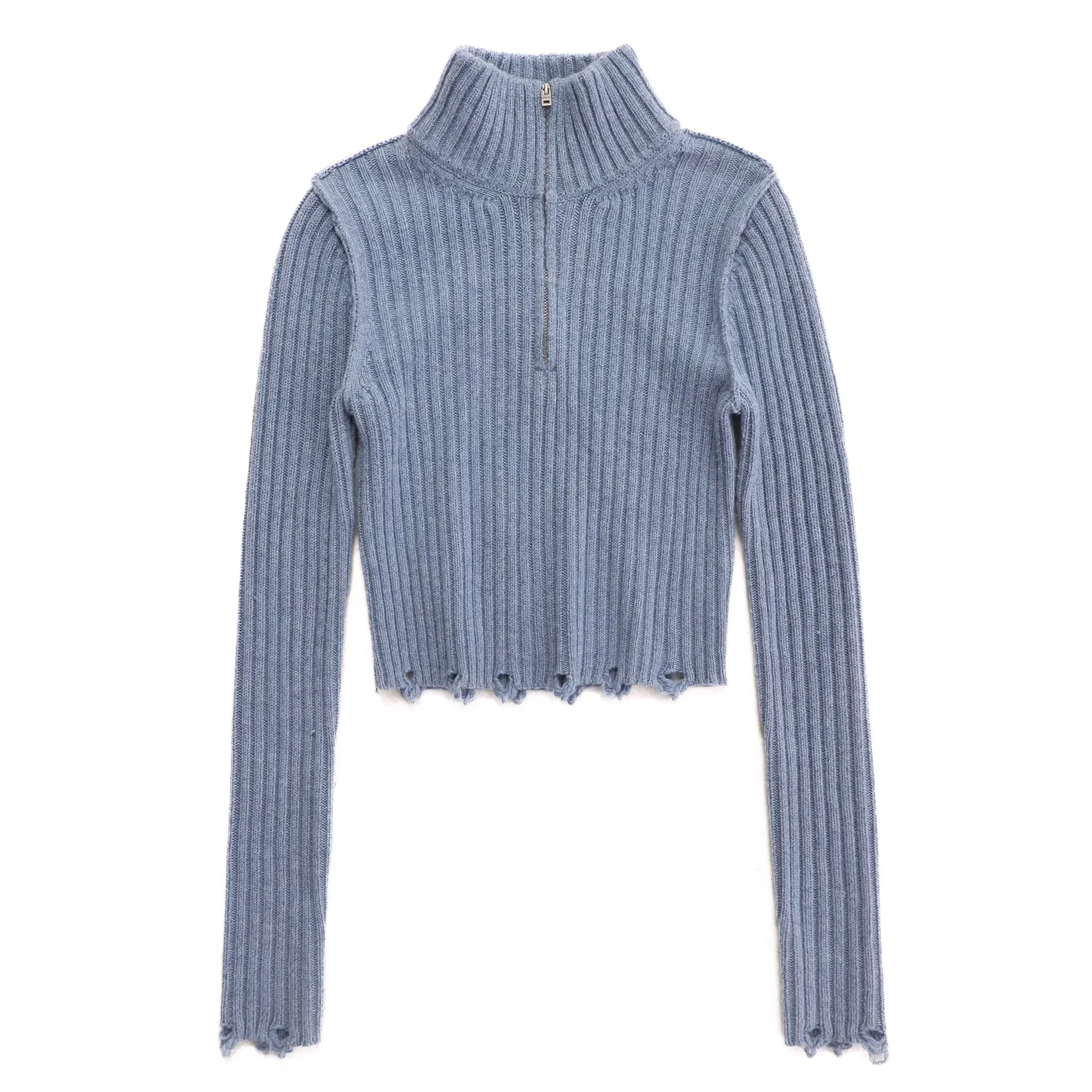 MASONPRINCE Ribbed Half-Zip Knit Crop Sweater