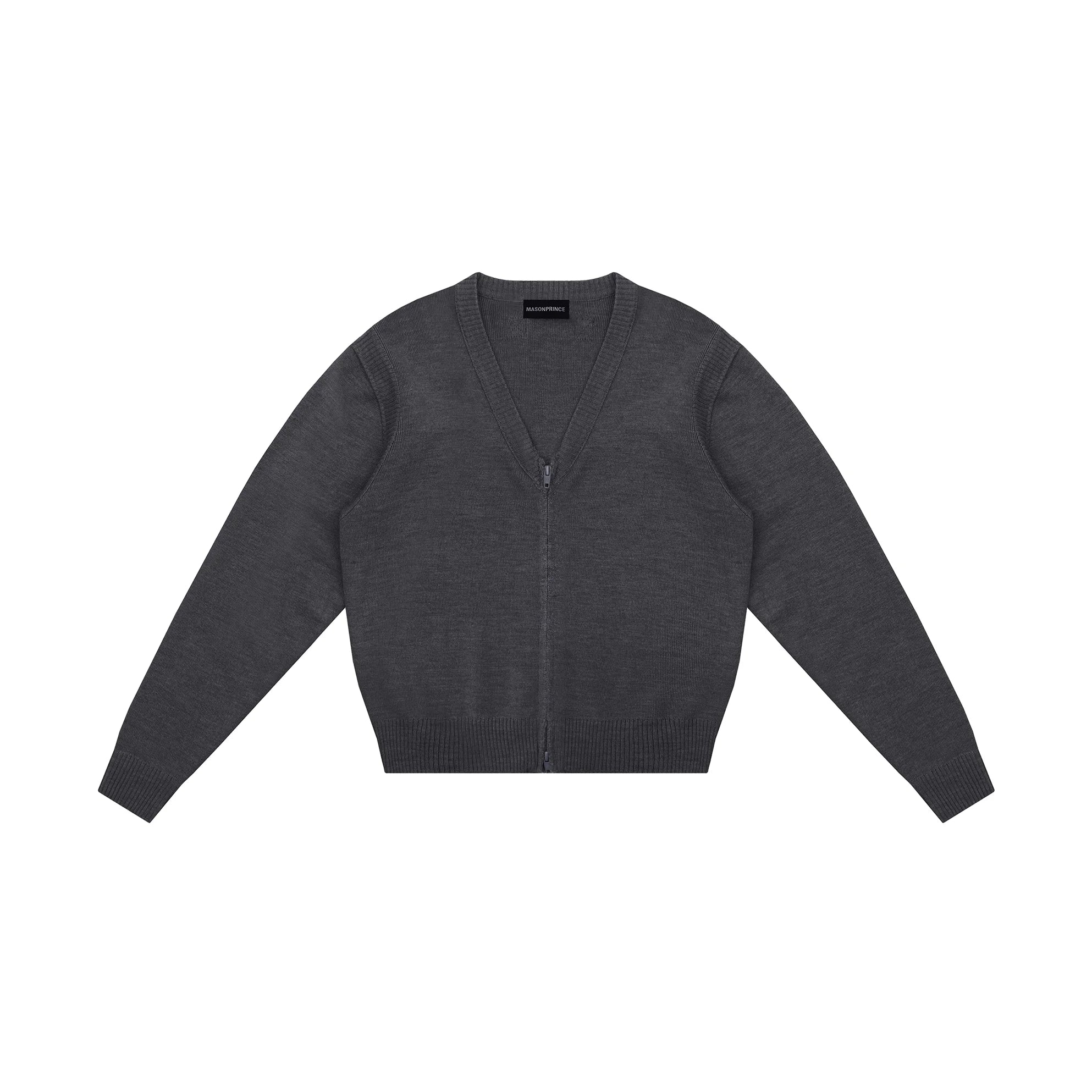 MASONPRINCE Washed Wool V-Neck Zip Cardigan