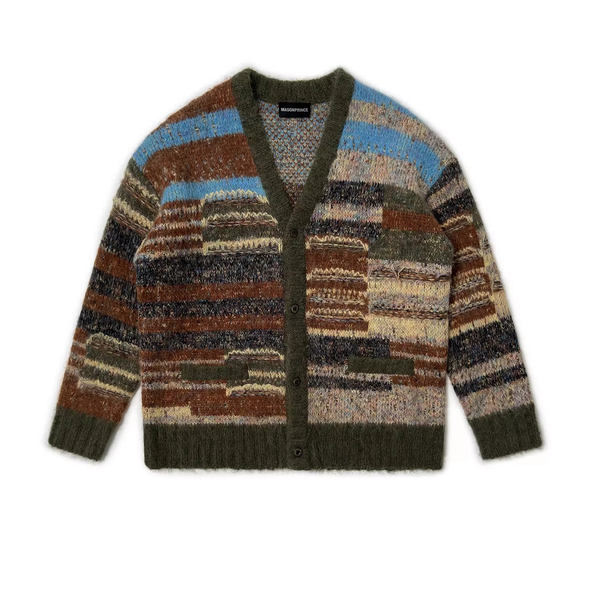 MASONPRINCE Colorblock Mixed Yarn Knit Cardigan