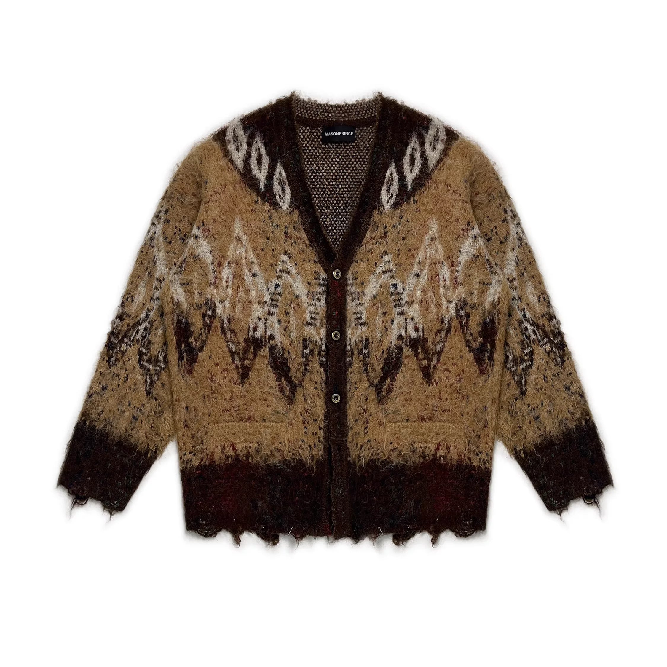 MASONPRINCE Snowflake Fleece Knit Cardigan with Distressed Hem for Women