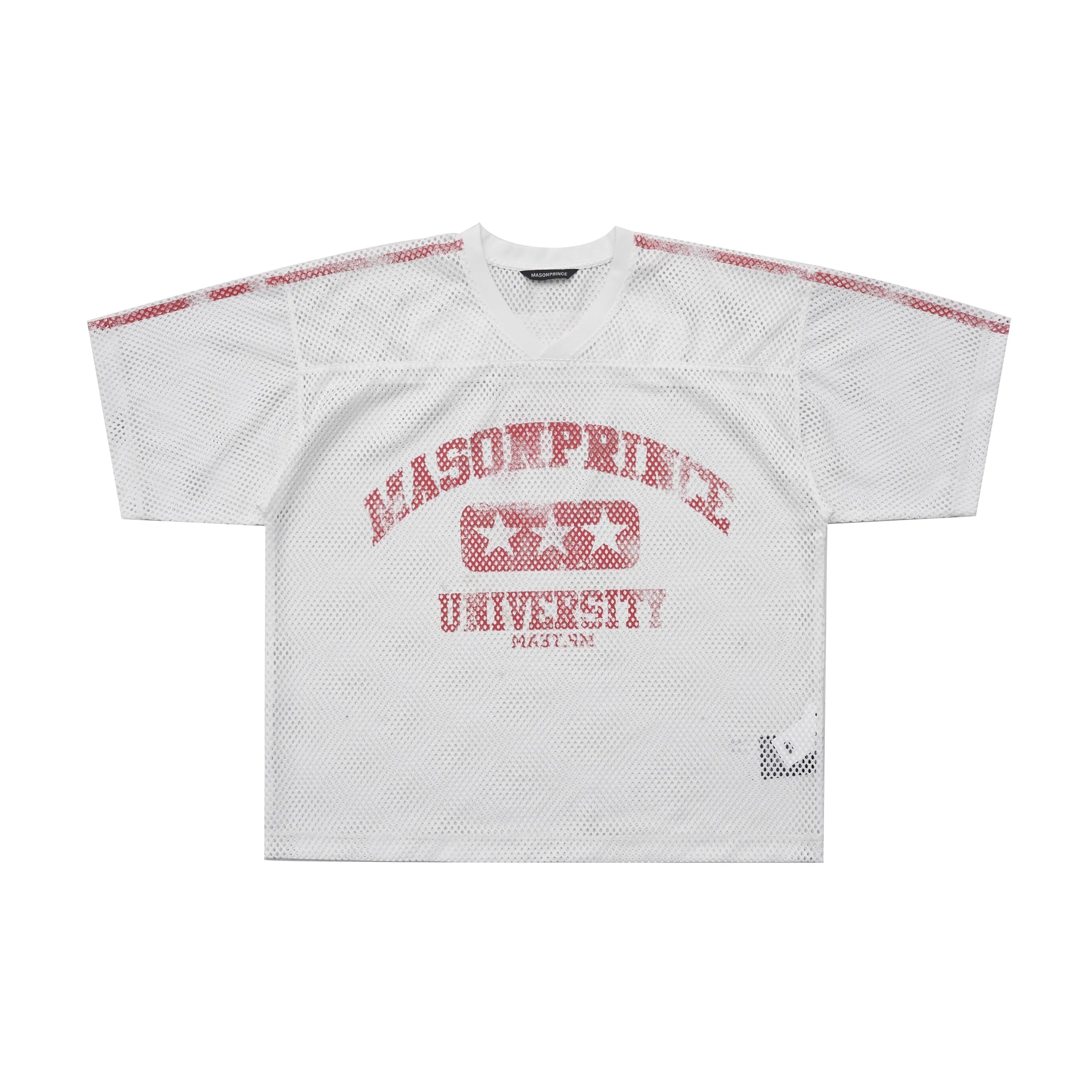 MASONPRINCE No.8 V-Neck Mesh Jersey with Red Accents