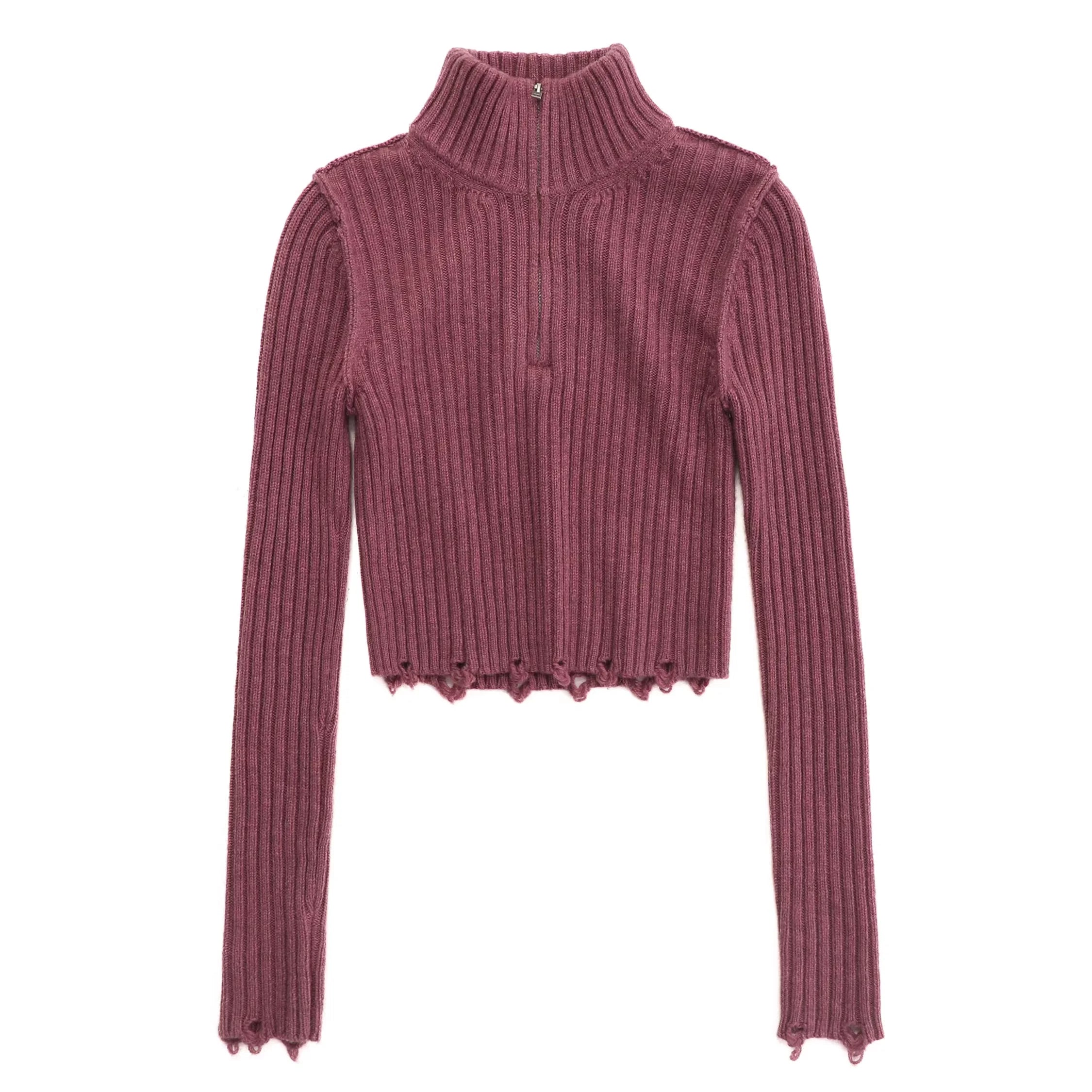 MASONPRINCE Ribbed Half-Zip Knit Crop Sweater