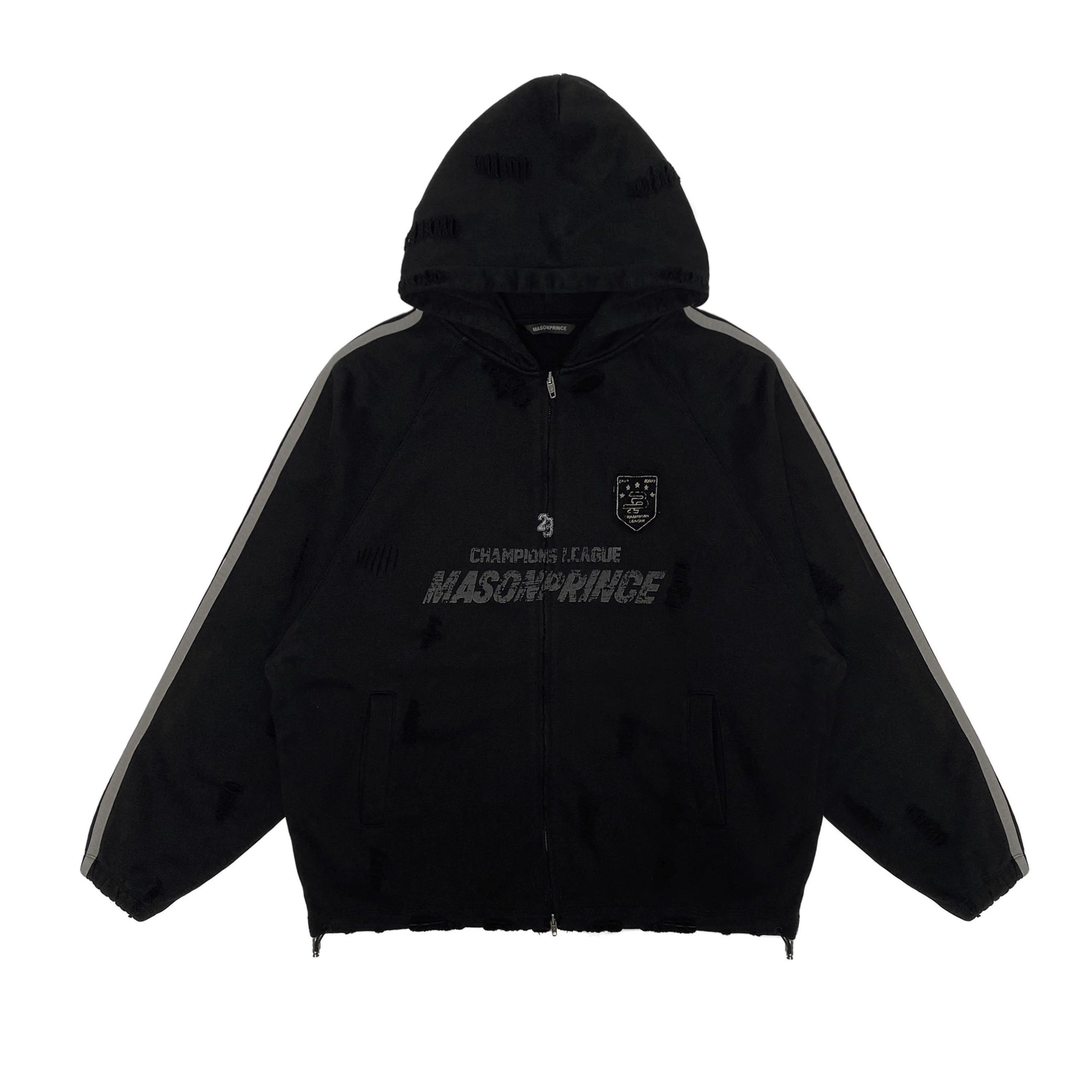 MASONPRINCE Vintage Distressed Double-Zip Multi-Fit Hoodie Cardigan