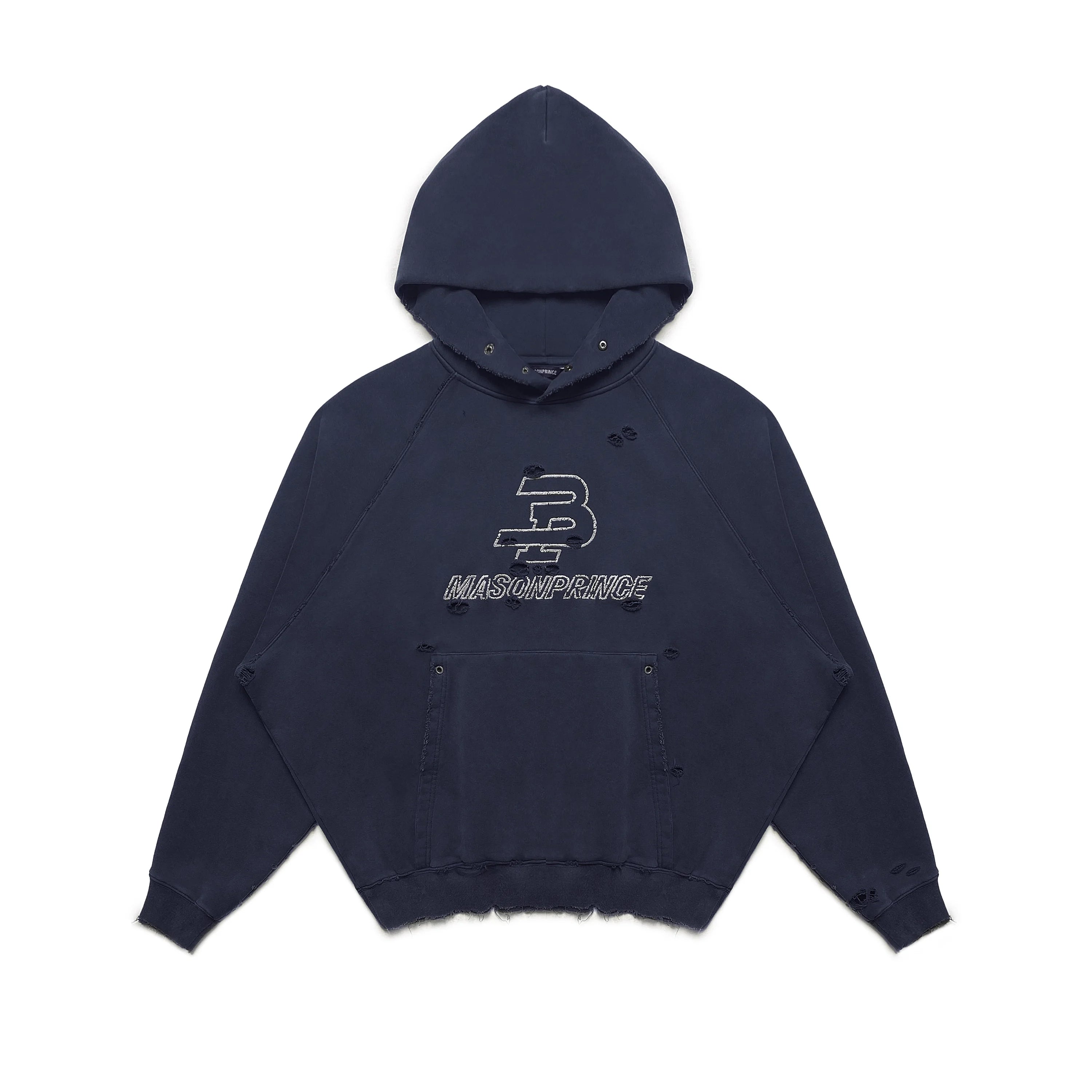 MASONPRINCE Retro Embroidered Distressed Hooded Sweatshirt