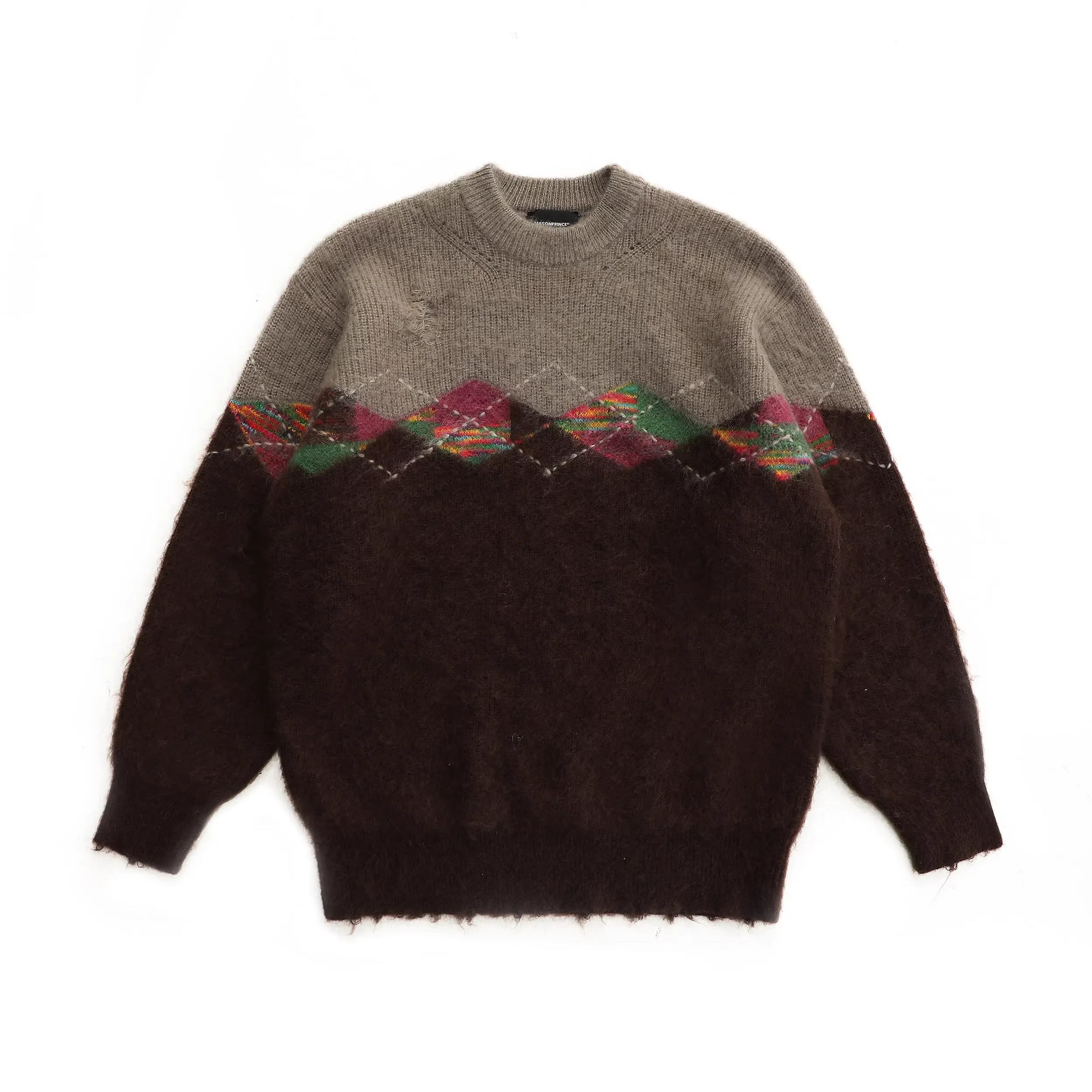 MASONPRINCE Gradient Knit Fleece Sweater with Mountain Pattern