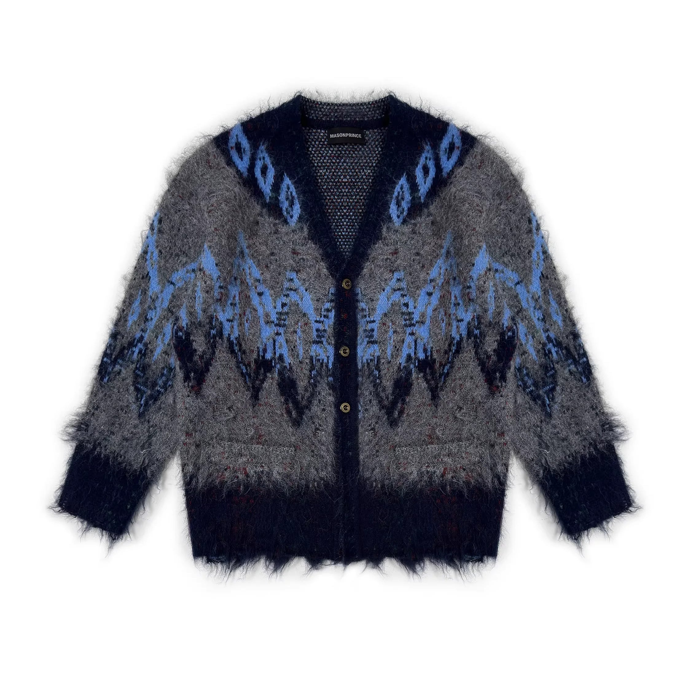 MASONPRINCE Snowflake Fleece Knit Cardigan with Distressed Hem for Women