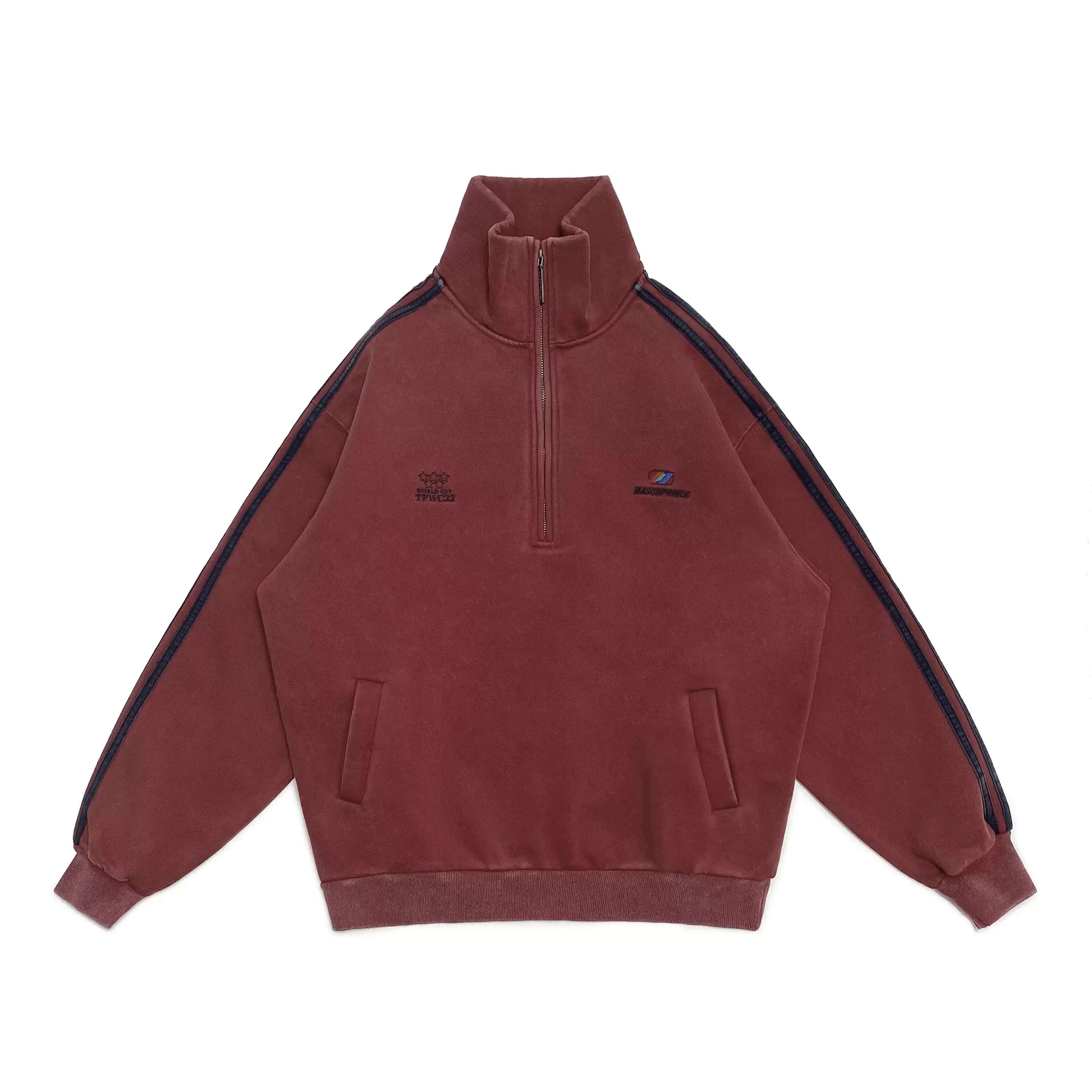 MASONPRINCE Men's Fleece-Lined Quarter-Zip Striped Sweatshirt