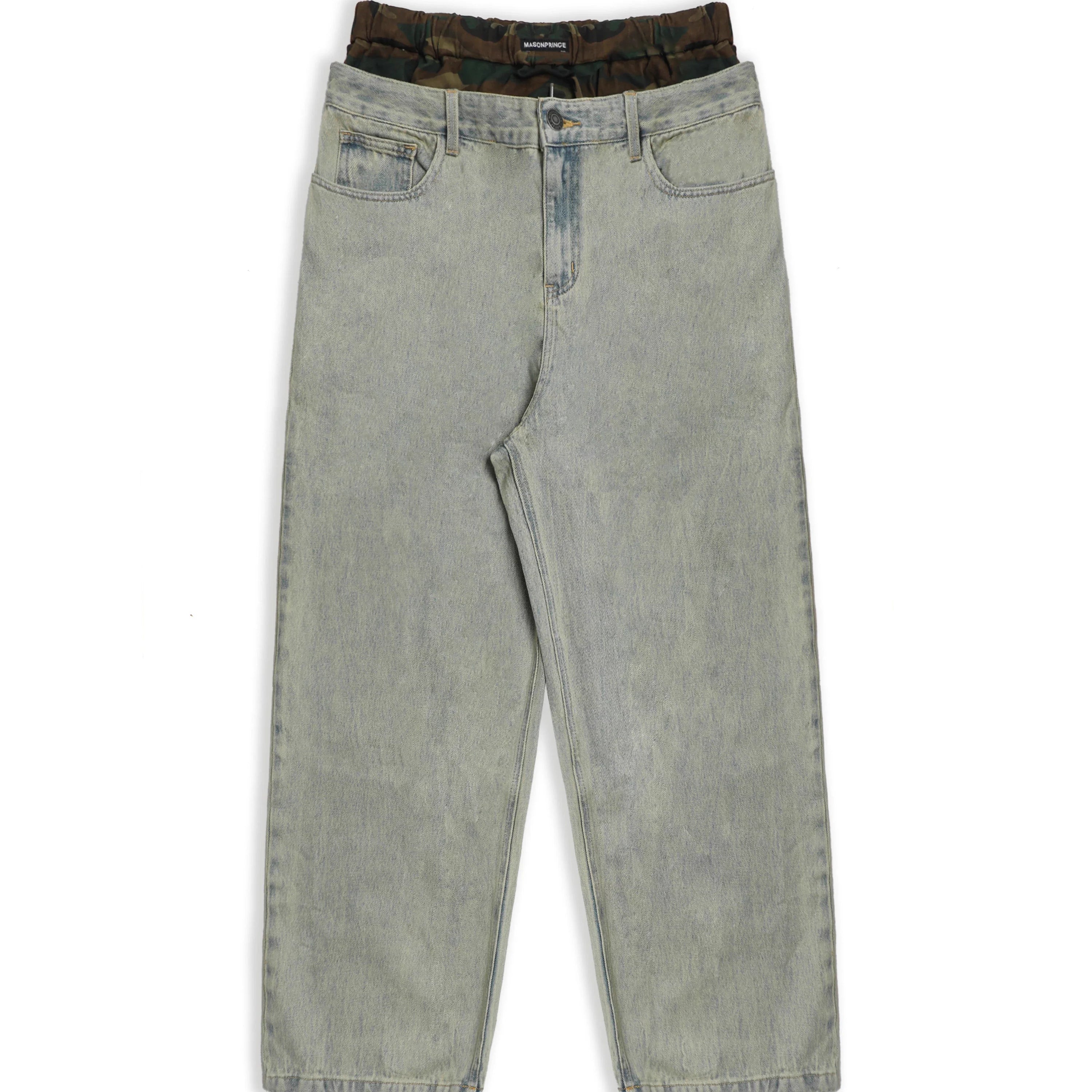 MASONPRINCE Vintage Loose Fit Camouflage-Layered Baggy Jeans for Men