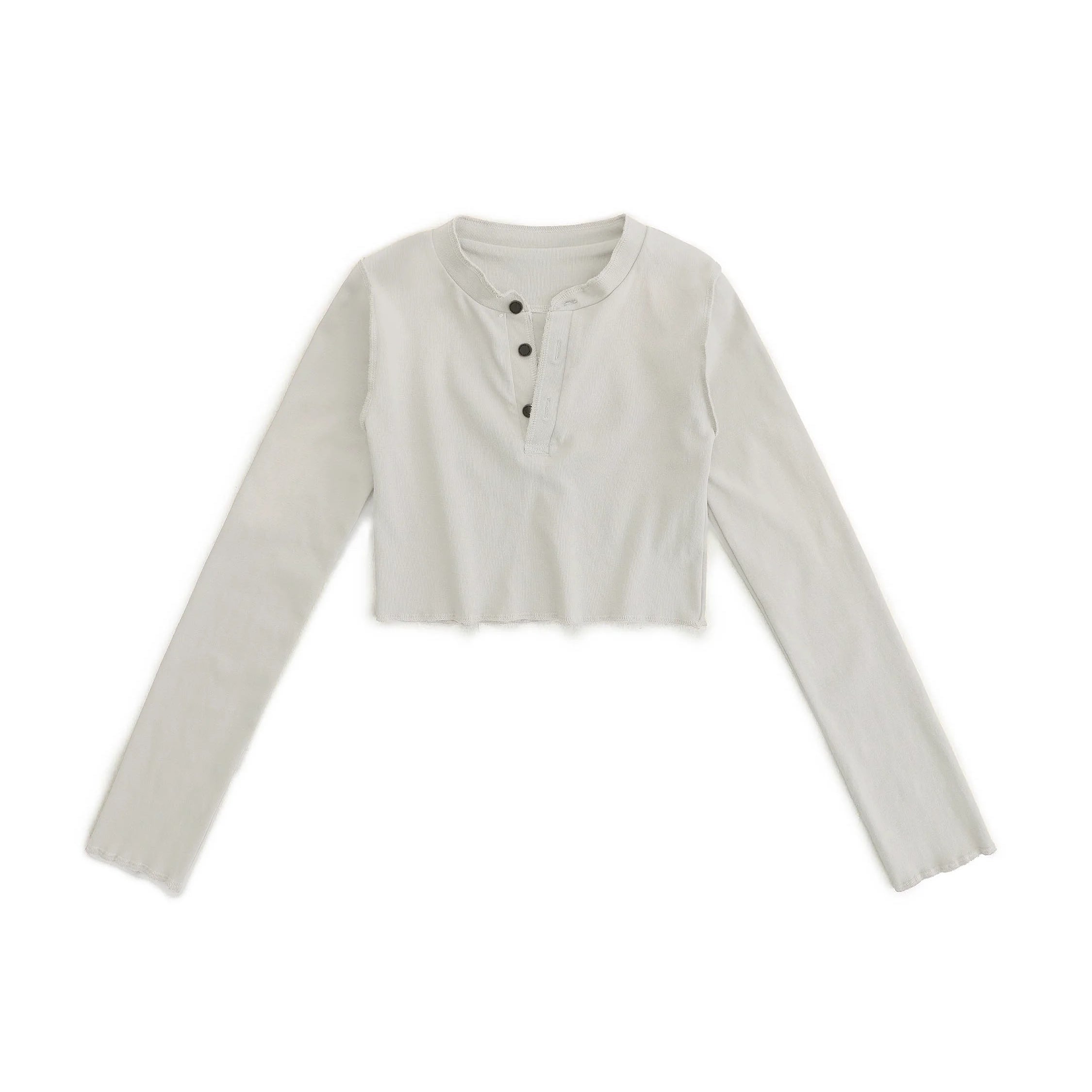 MASONPRINCE Girls' Fitted Cropped Long Sleeve Henley Top