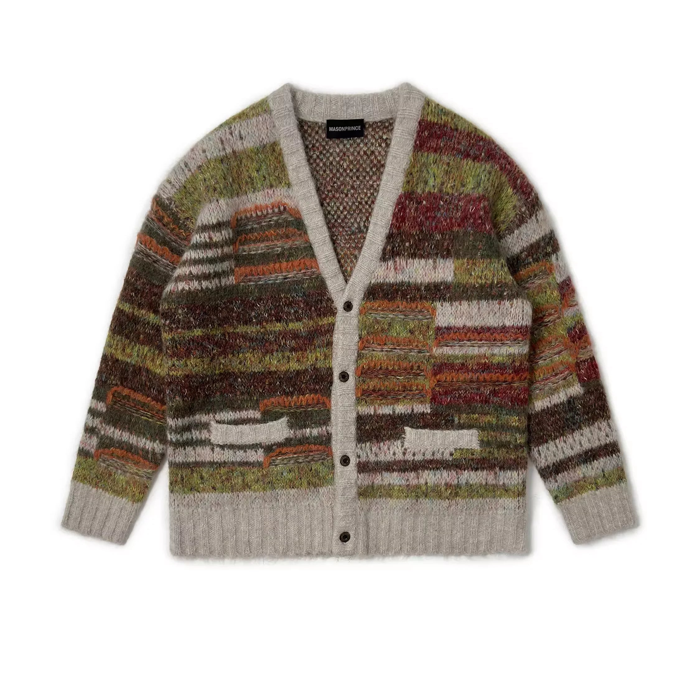 MASONPRINCE Colorblock Mixed Yarn Knit Cardigan
