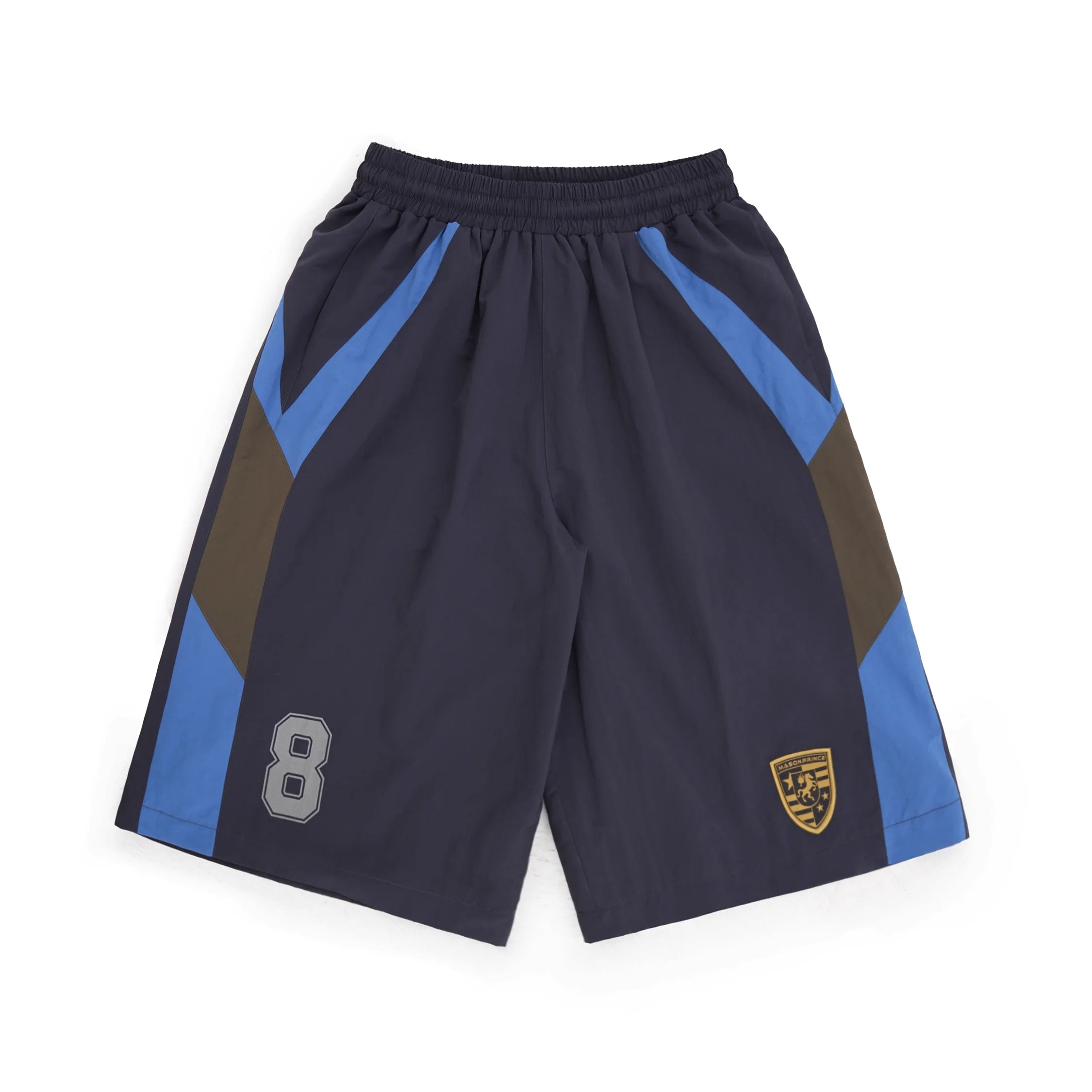 MASONPRINCE Men's Elastic Waist Cropped Athletic Shorts with Number 8 Patch