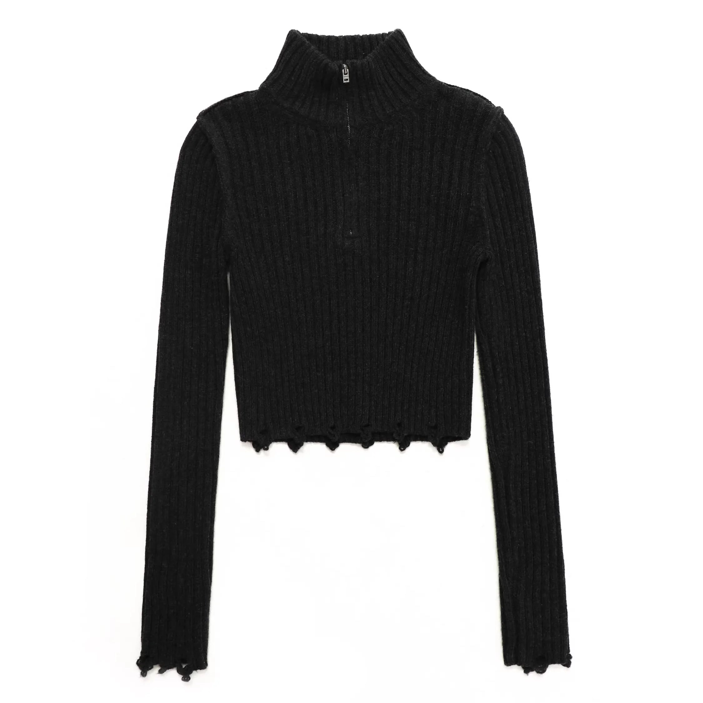 MASONPRINCE Ribbed Half-Zip Knit Crop Sweater