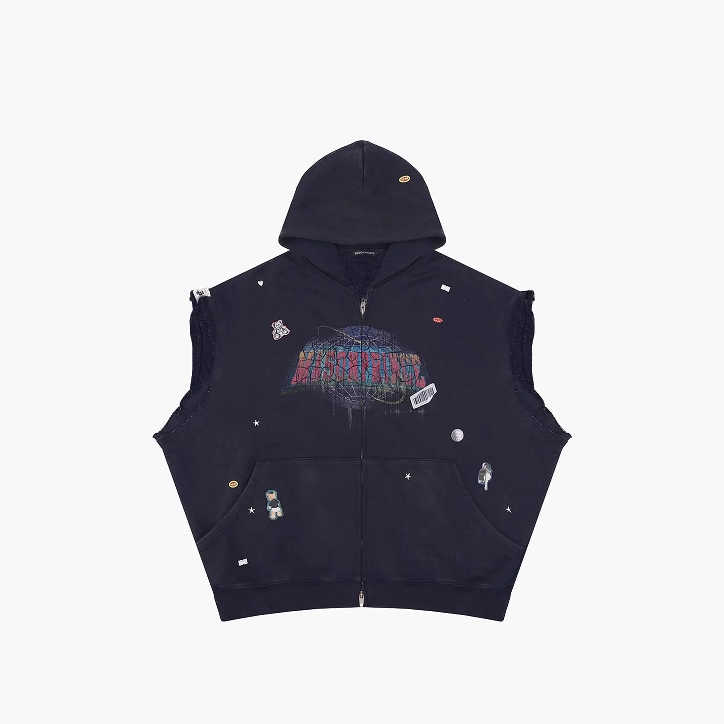 MASONPRINCE 4-Piece Space Patch Knit Set - Short Sleeve, Vest, Hoodie, Pants