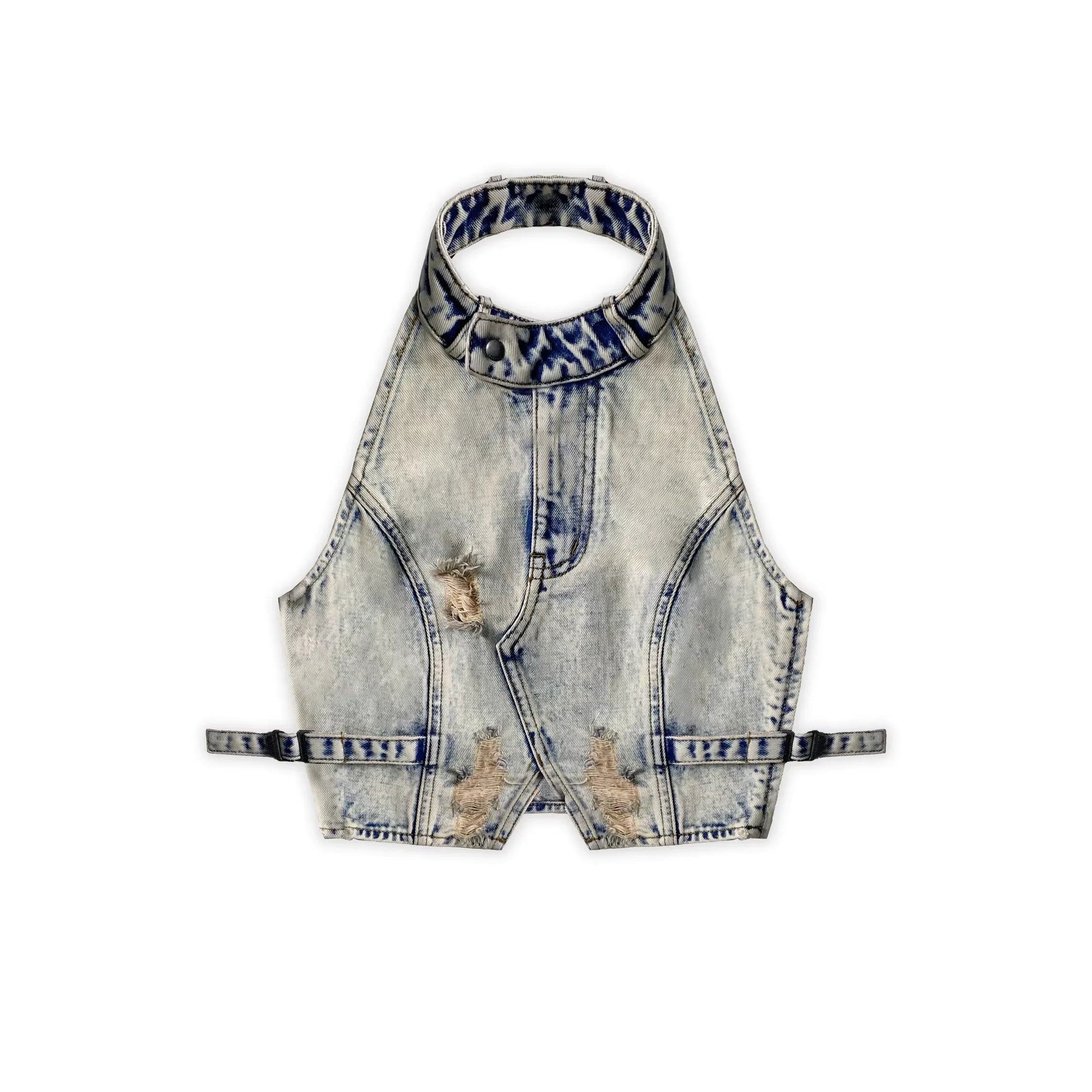 MASONPRINCE Women's Distressed Denim Halter Top and Mini Skirt Set