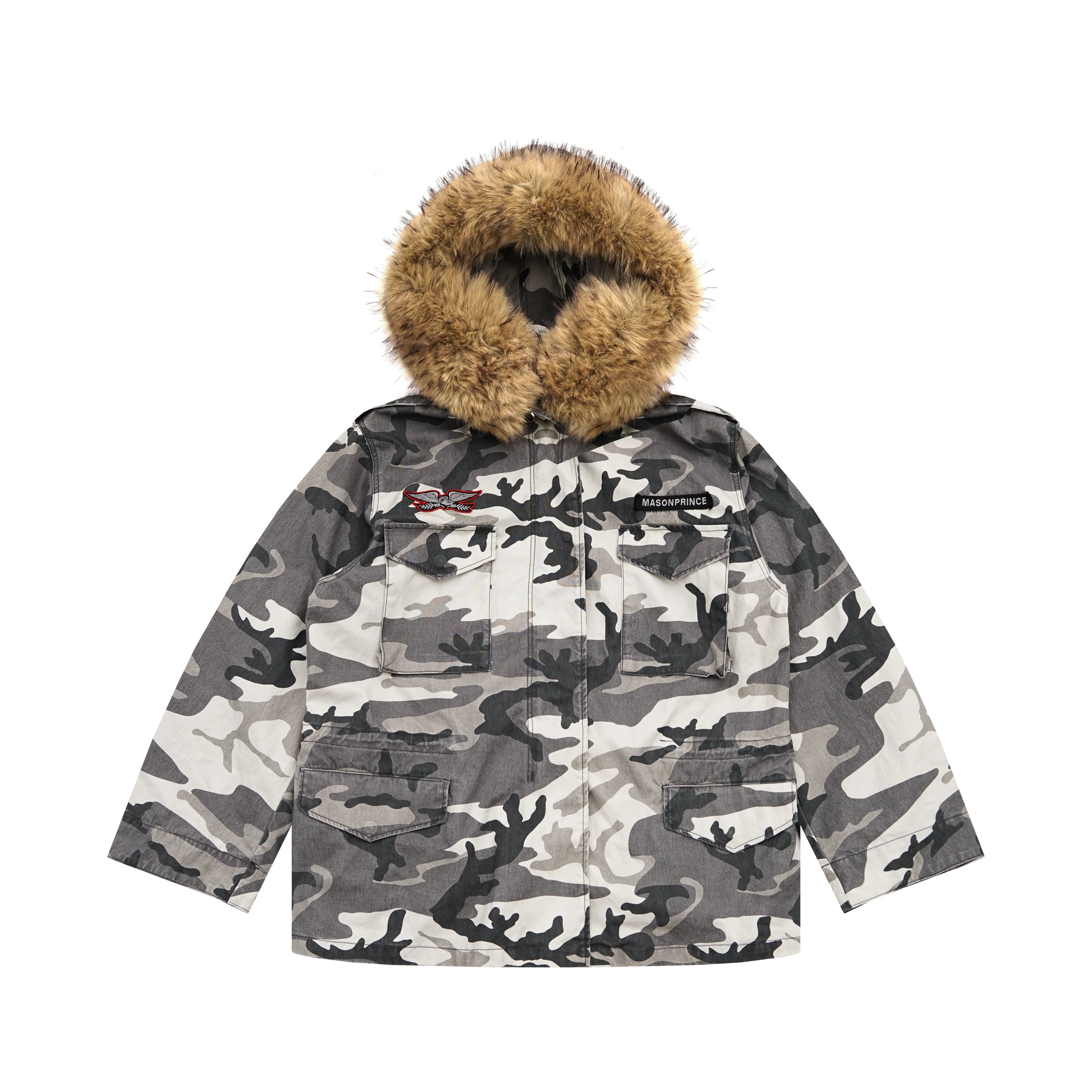 MASONPRINCE Camouflage Fur Hood Oversized Parka