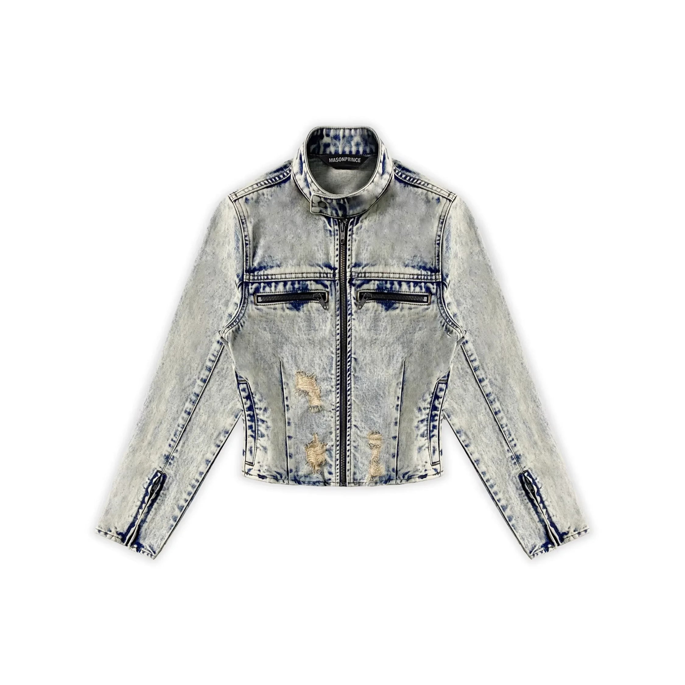 MASONPRINCE Women's Distressed Denim Cropped Jacket and Mini Skirt Set