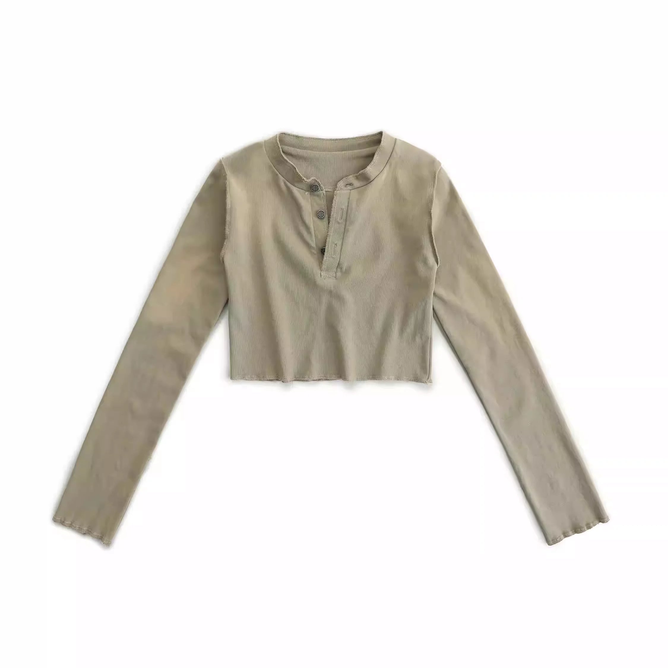 MASONPRINCE Girls' Fitted Cropped Long Sleeve Henley Top