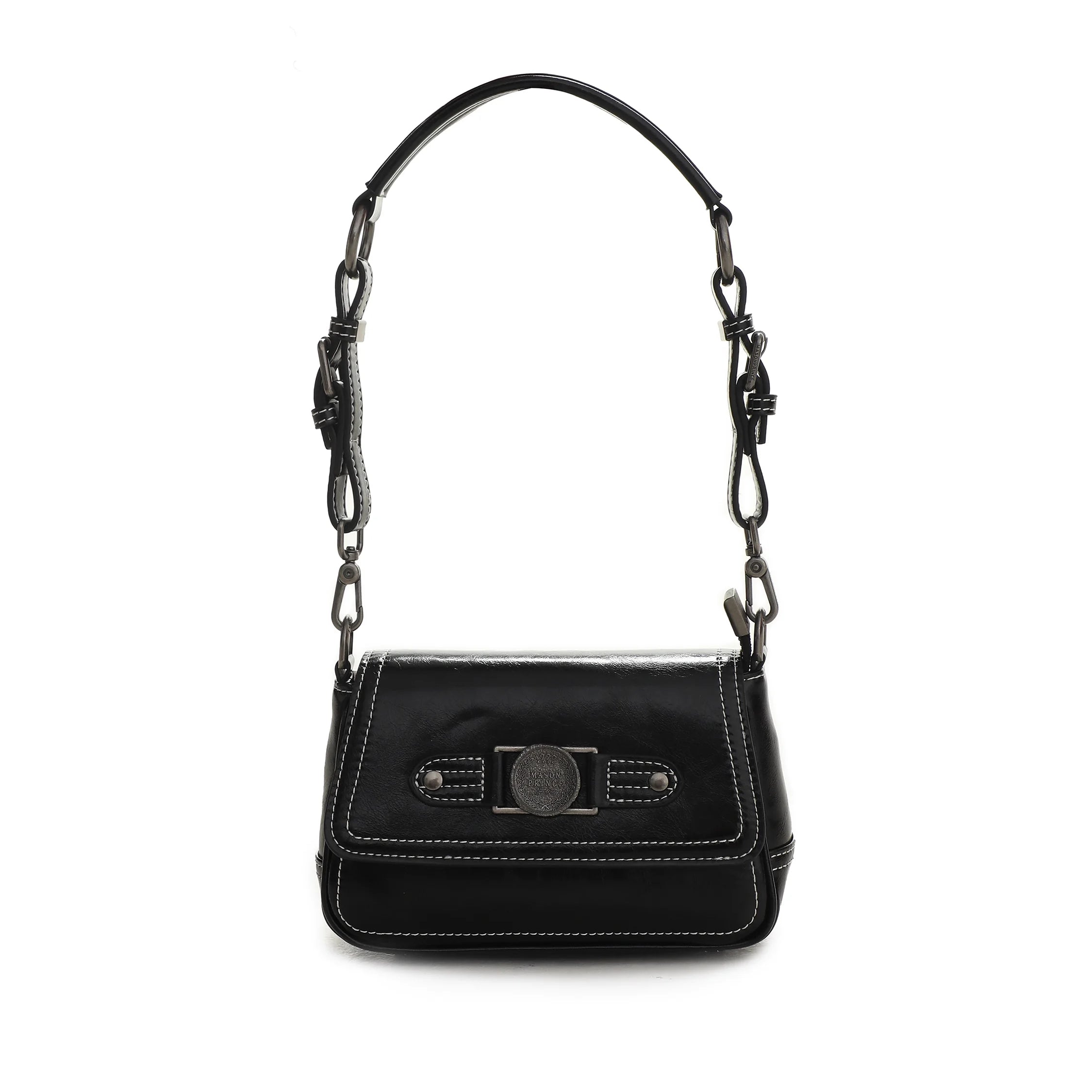 MASONPRINCE Oil Wax Leather Crossbody Shoulder Bag with Metal Accents