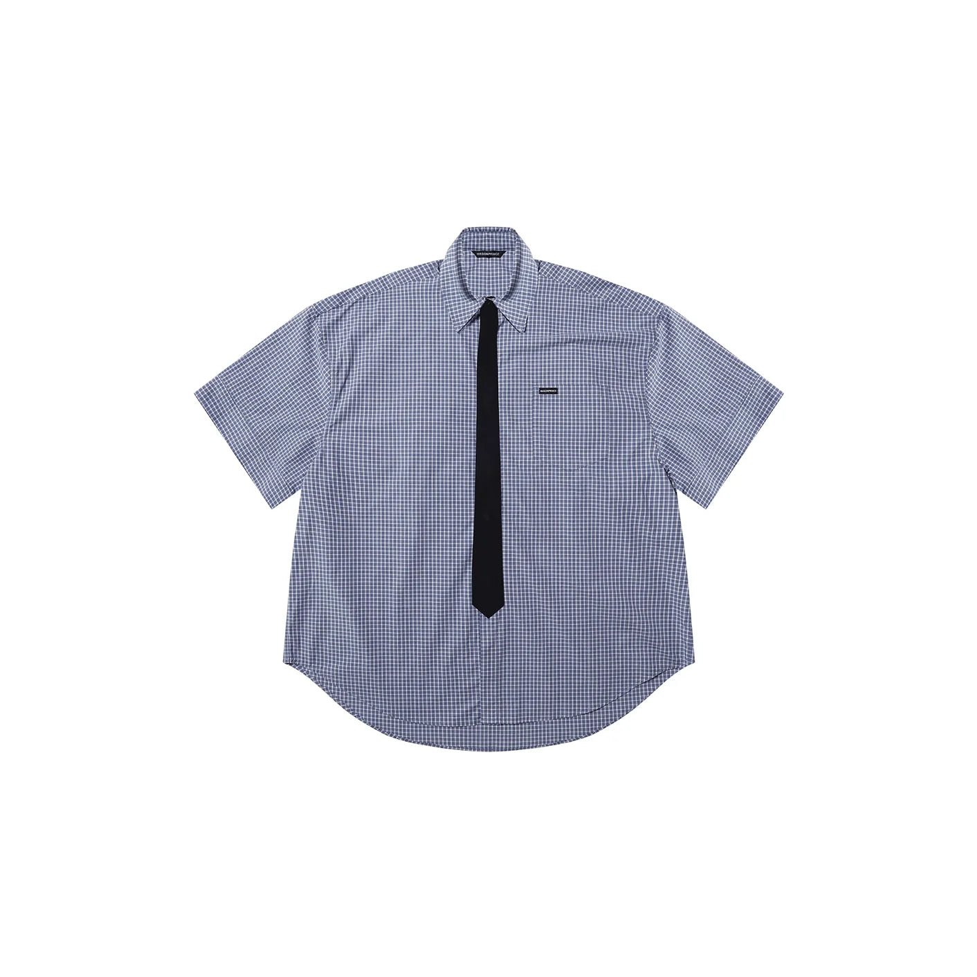 MASONPRINCE Oversized Plaid Short Sleeve Shirt with Faux Tie