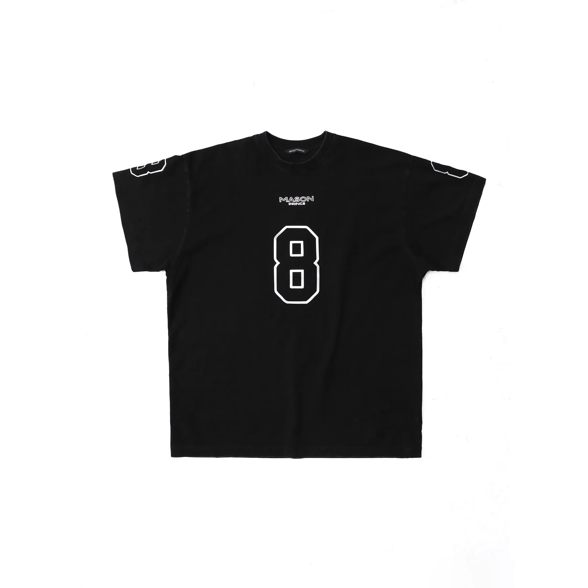 MASONPRINCE Holographic Silver No. 8 Graphic Black Tee
