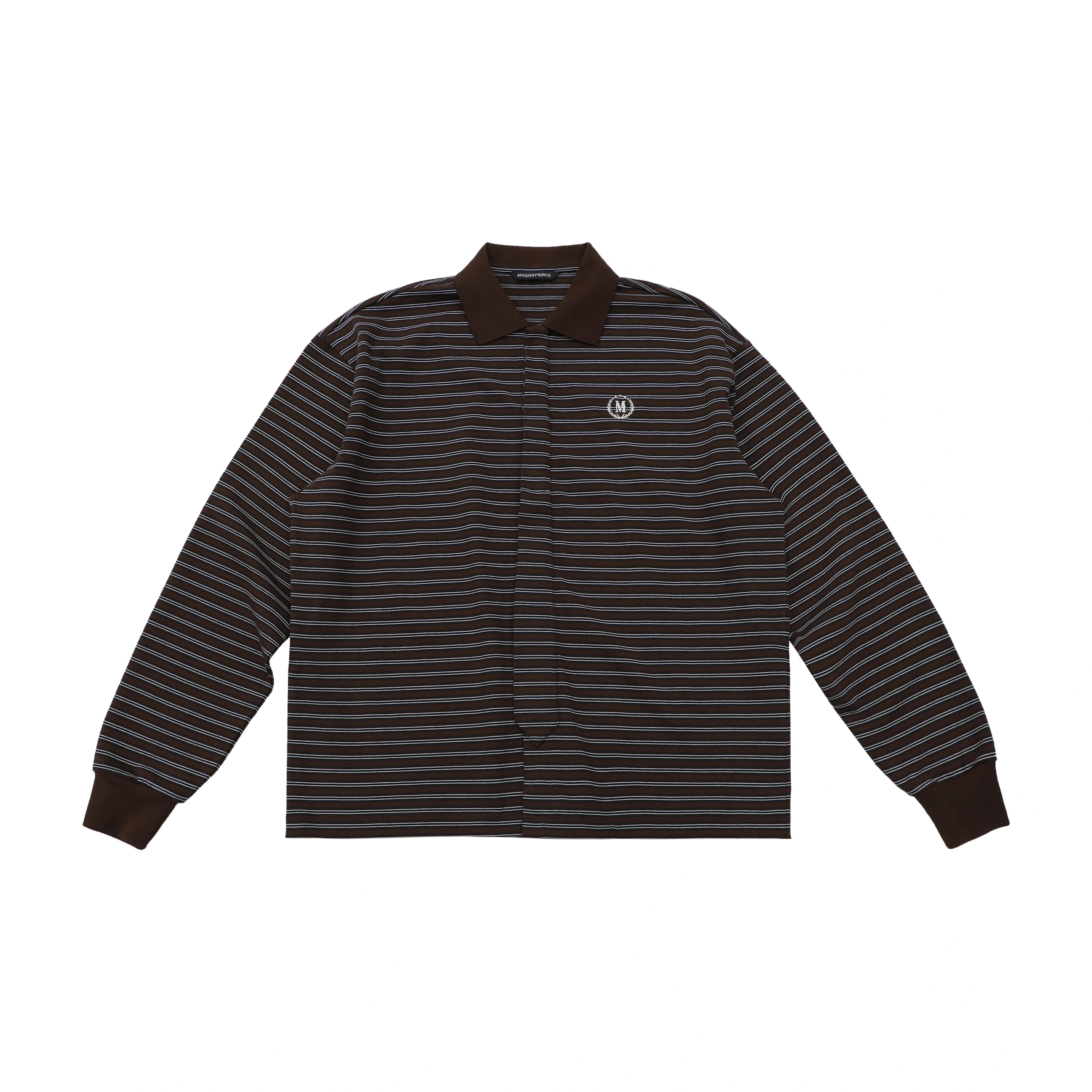 MASONPRINCE Women's Striped Washed Cotton Long-Sleeve Polo Cardigan