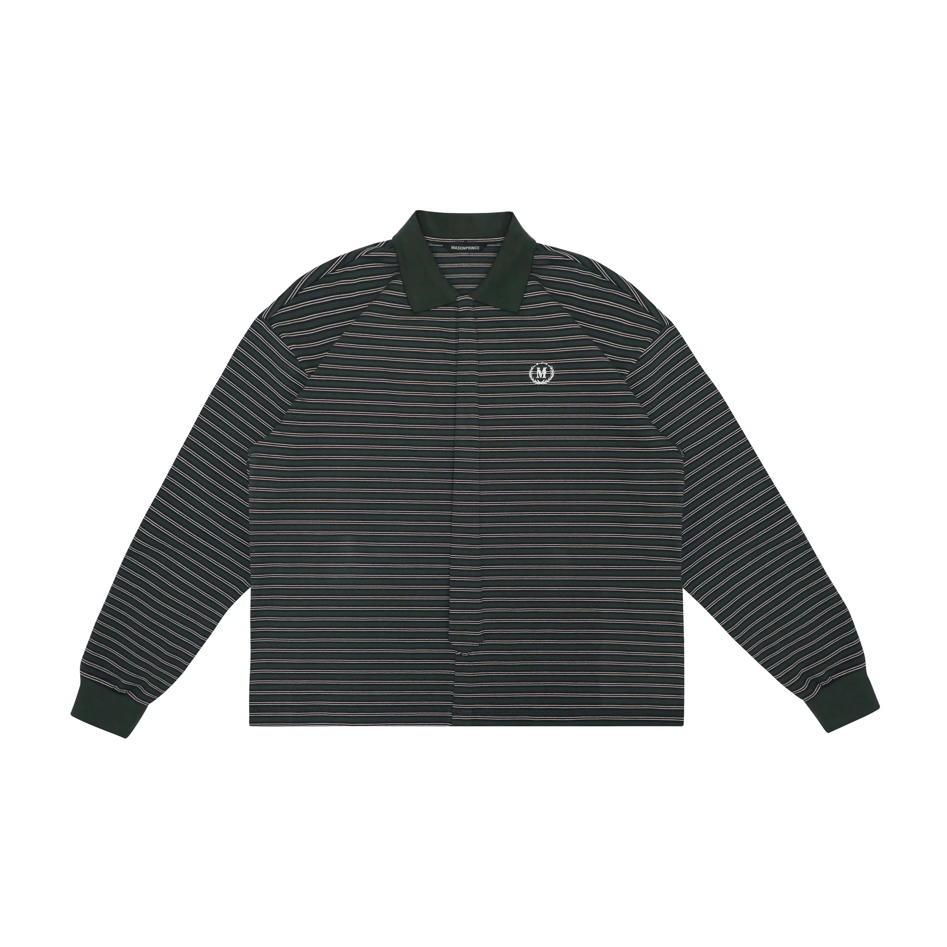 MASONPRINCE Women's Striped Washed Cotton Long-Sleeve Polo Cardigan