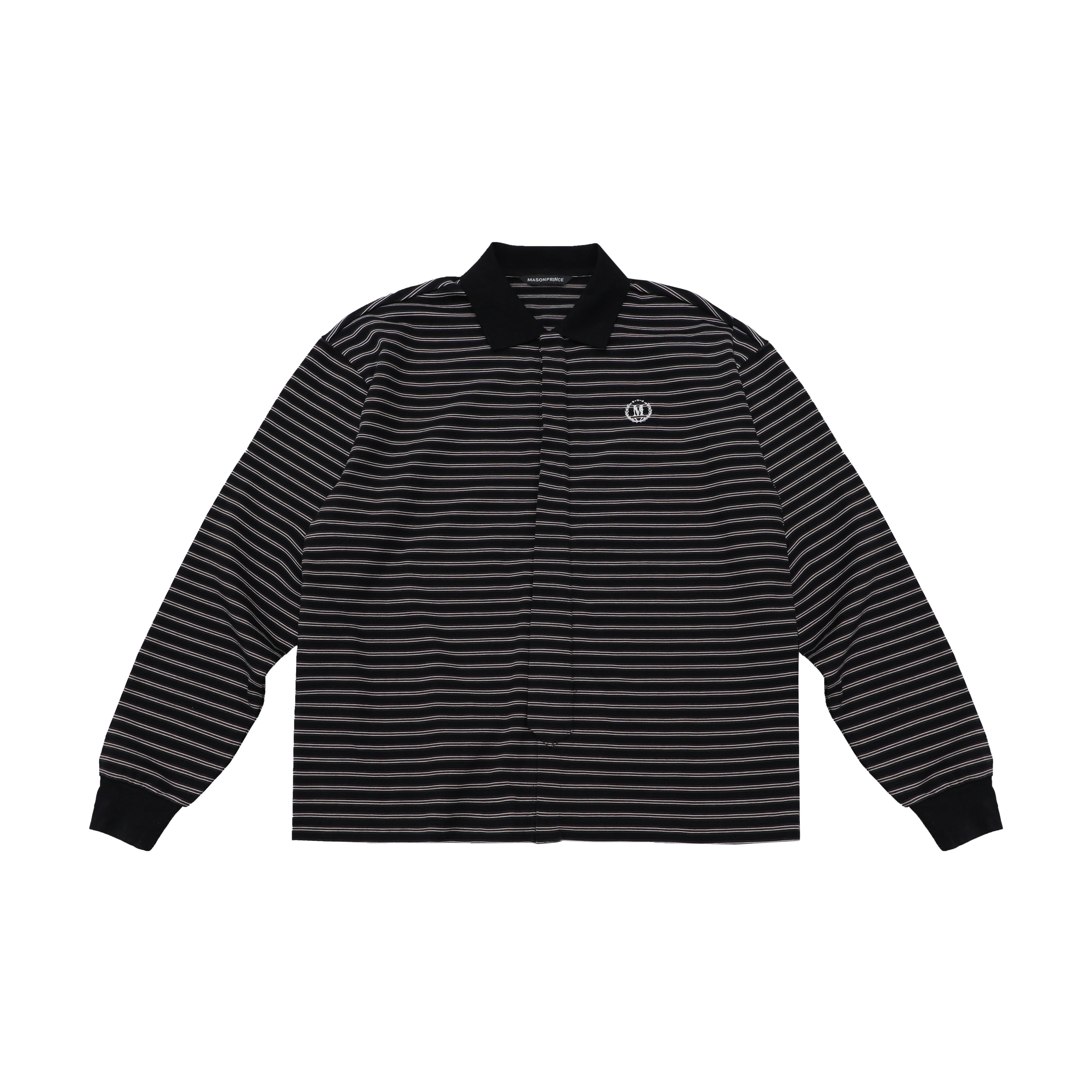 MASONPRINCE Women's Striped Washed Cotton Long-Sleeve Polo Cardigan