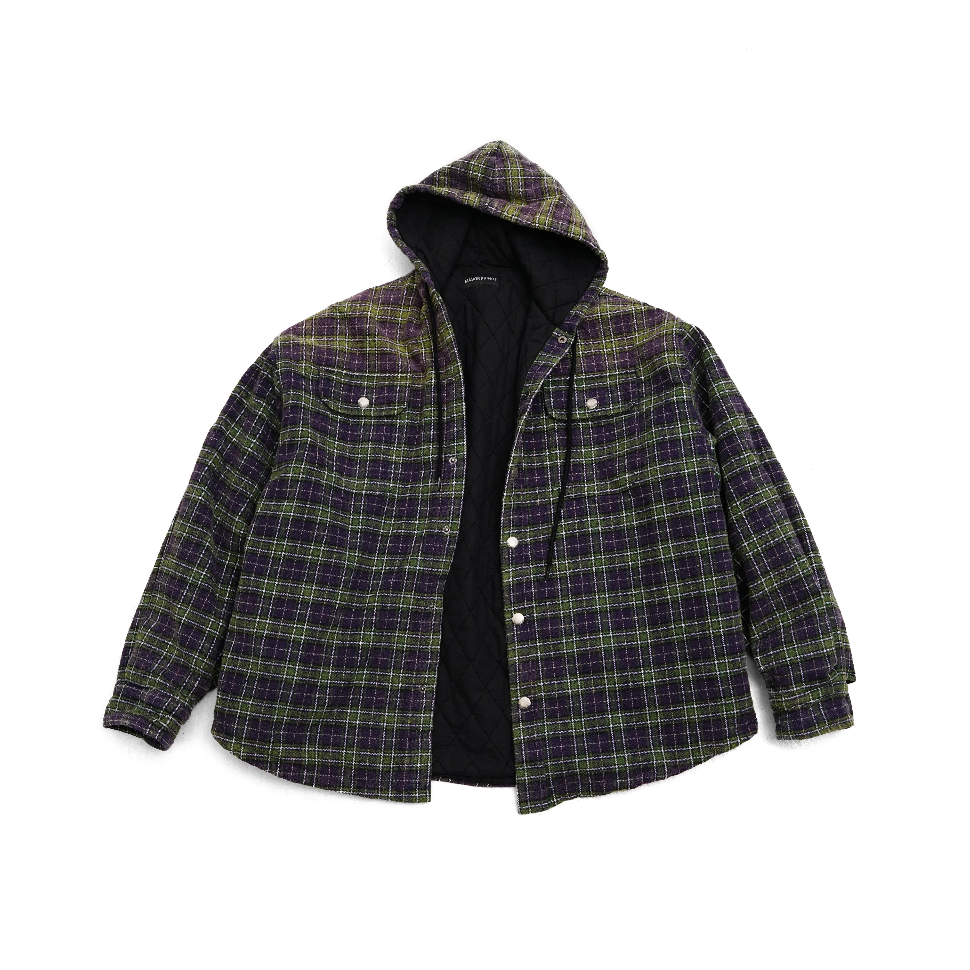 MASONPRINCE Men's Quilted Plaid Flannel Shirt Jacket with Hood
