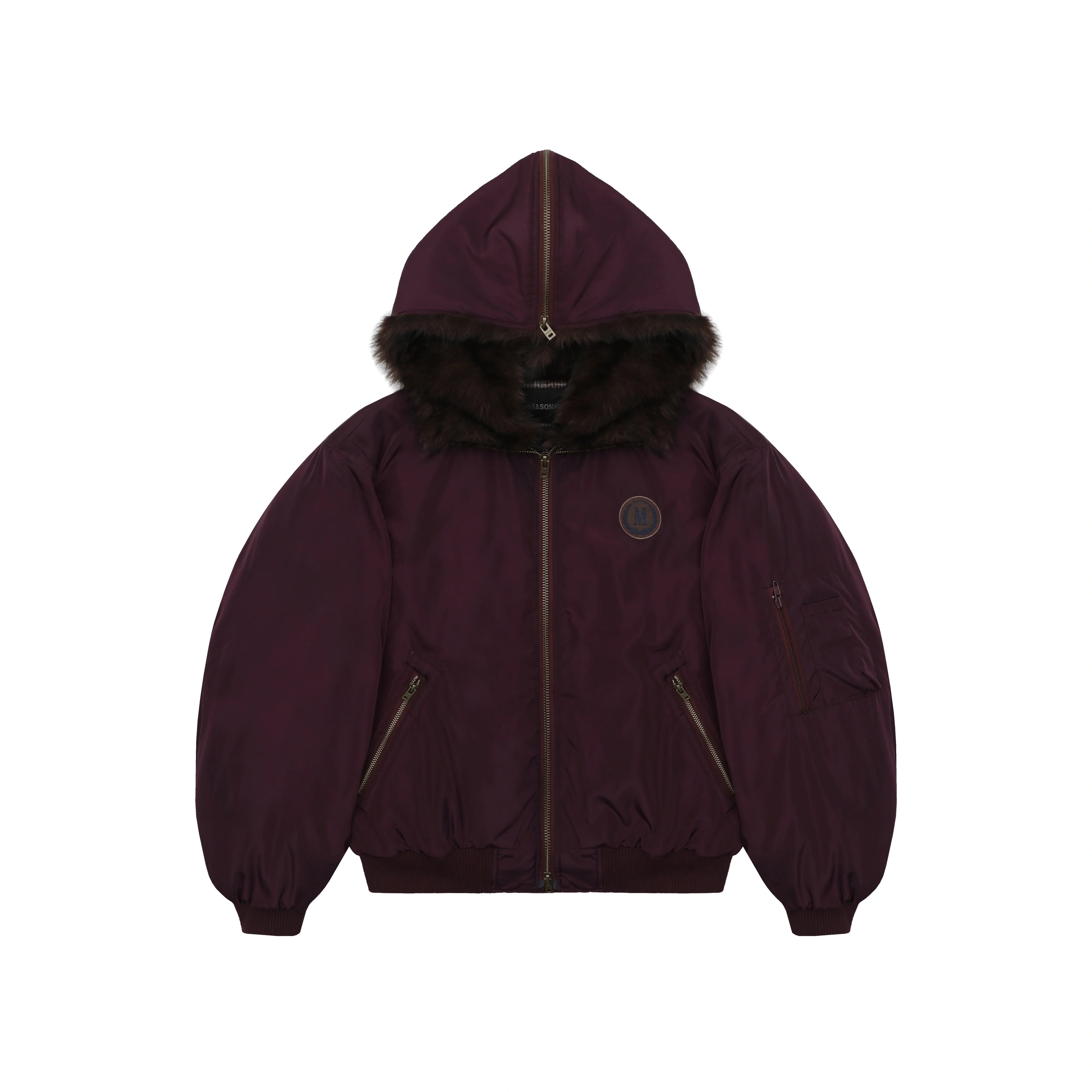 MASONPRINCE Women's Hooded Plaid Puffer Jacket with Faux Fur Trim